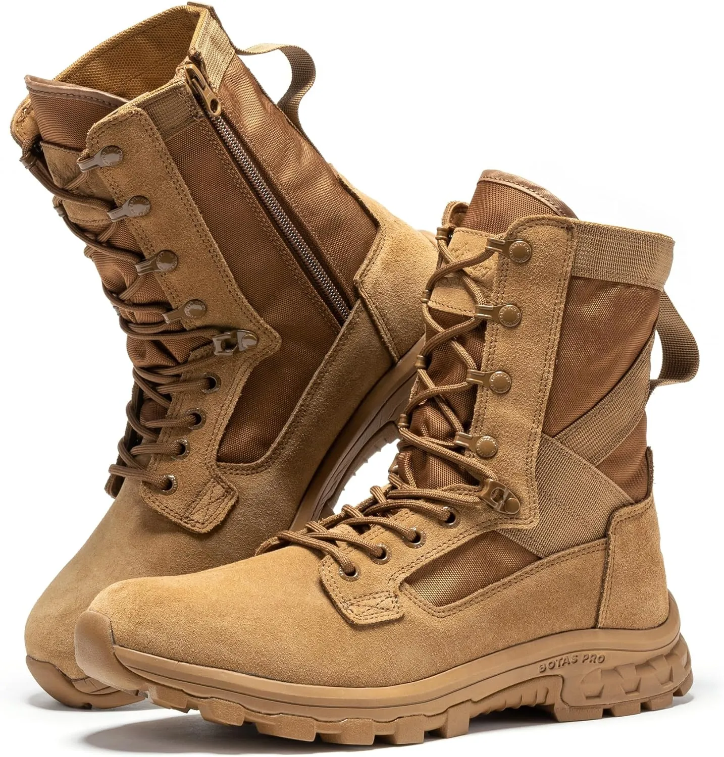 8 Inch Mens Lightweight Side Zip Tactical Boots, Comfortable Slip Resistant Rubber YKK Zipper Outdoor Hiking, EVA Cushioning Military Boot(BP401)