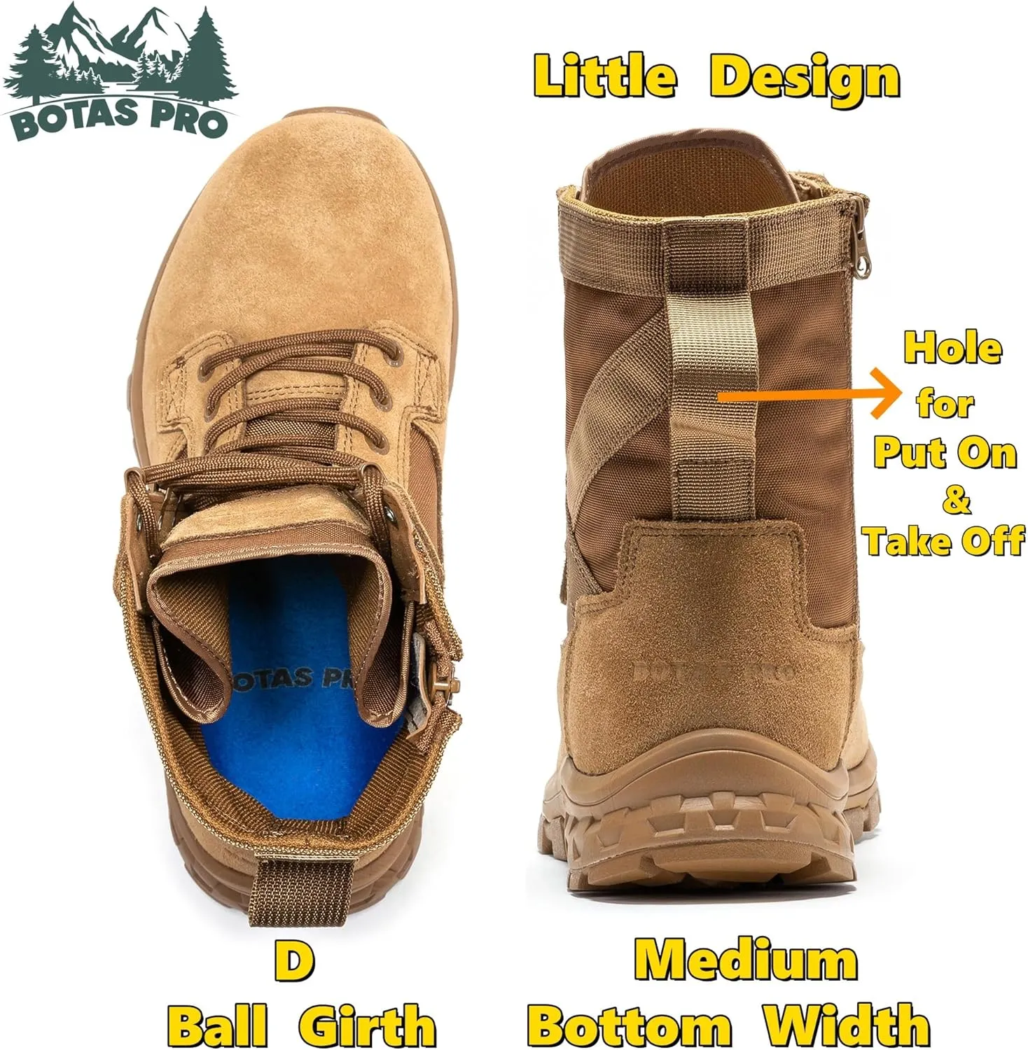 8 Inch Mens Lightweight Side Zip Tactical Boots, Comfortable Slip Resistant Rubber YKK Zipper Outdoor Hiking, EVA Cushioning Military Boot(BP401)