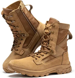 8 Inch Mens Lightweight Side Zip Tactical Boots, Comfortable Slip Resistant Rubber YKK Zipper Outdoor Hiking, EVA Cushioning Military Boot(BP401)