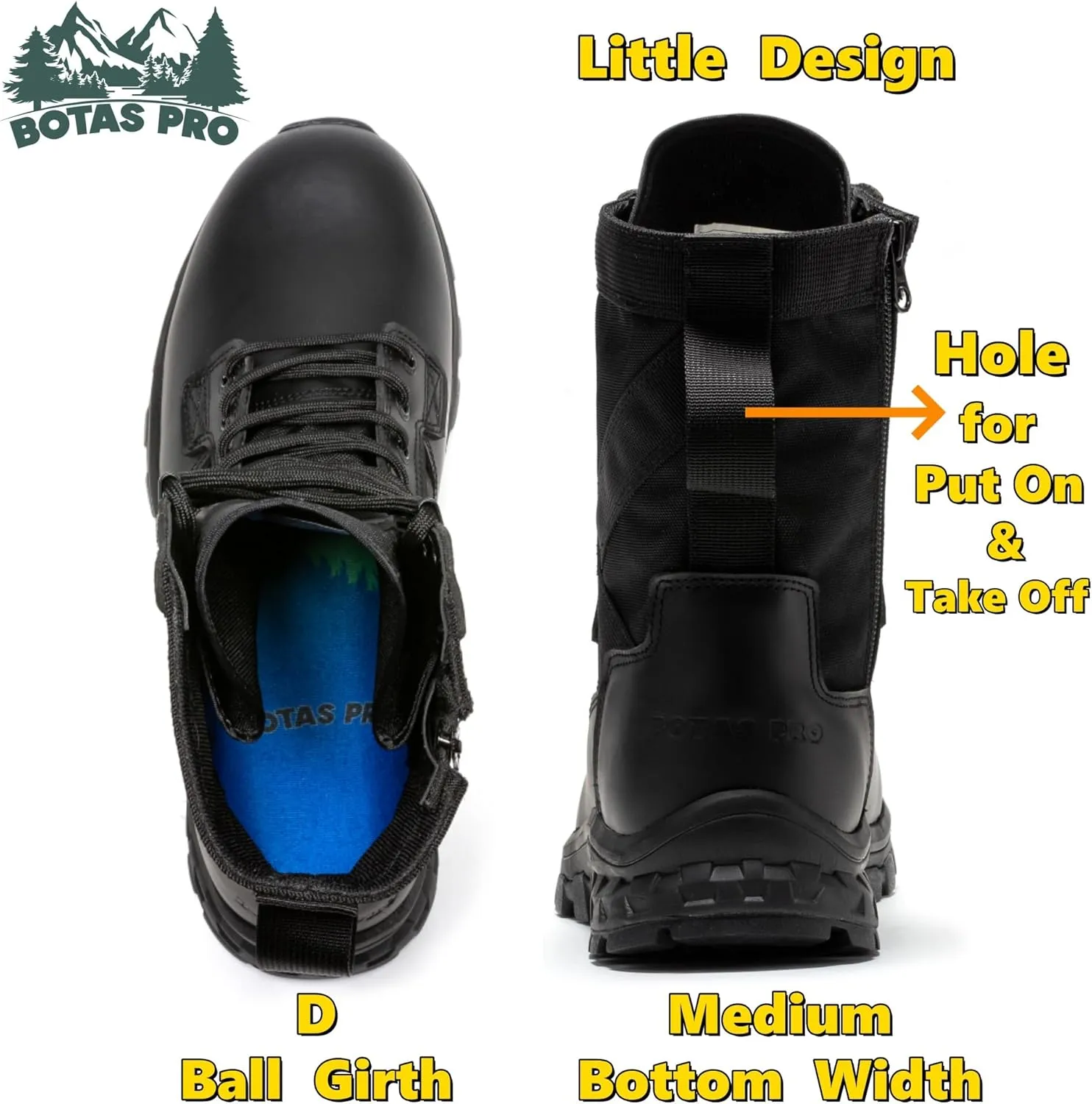 8 Inch Mens Lightweight Side Zip Tactical Boots, Comfortable Slip Resistant Rubber YKK Zipper Outdoor Hiking, EVA Cushioning Military Boot(BP401)