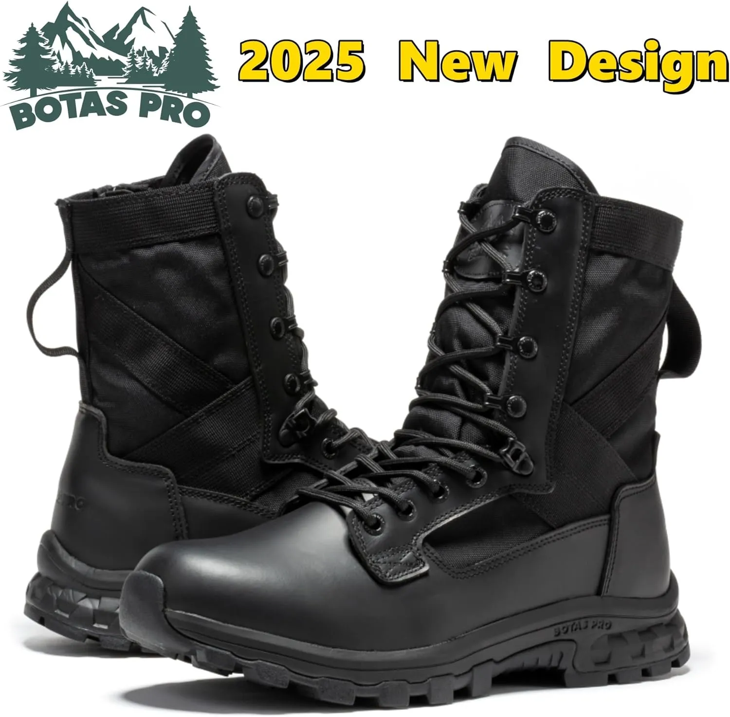 8 Inch Mens Lightweight Side Zip Tactical Boots, Comfortable Slip Resistant Rubber YKK Zipper Outdoor Hiking, EVA Cushioning Military Boot(BP401)