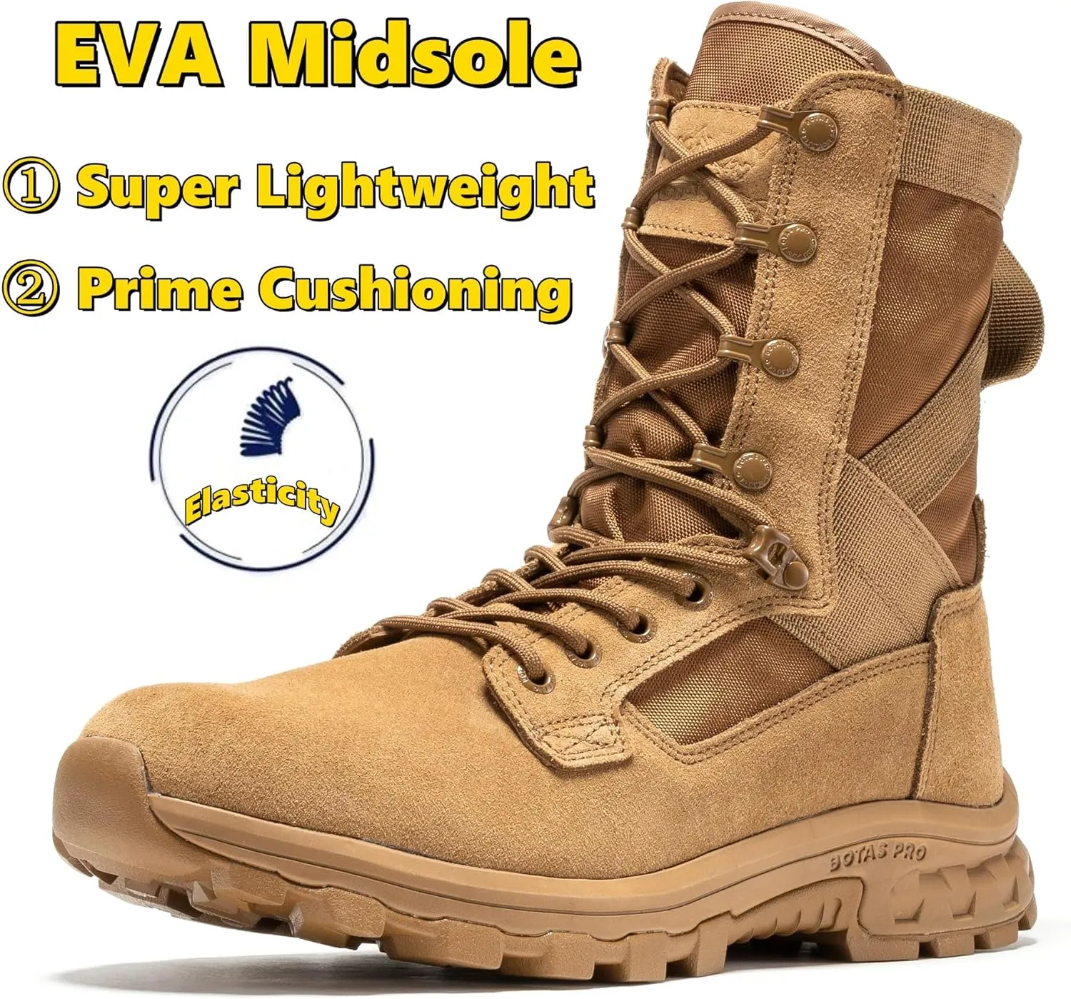 8 Inch Mens Lightweight Side Zip Tactical Boots, Comfortable Slip Resistant Rubber YKK Zipper Outdoor Hiking, EVA Cushioning Military Boot(BP401)