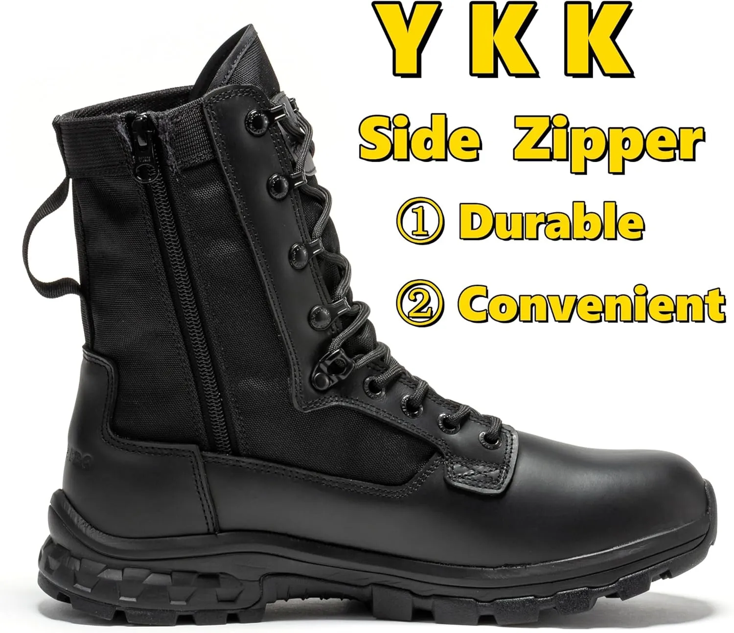 8 Inch Mens Lightweight Side Zip Tactical Boots, Comfortable Slip Resistant Rubber YKK Zipper Outdoor Hiking, EVA Cushioning Military Boot(BP401)