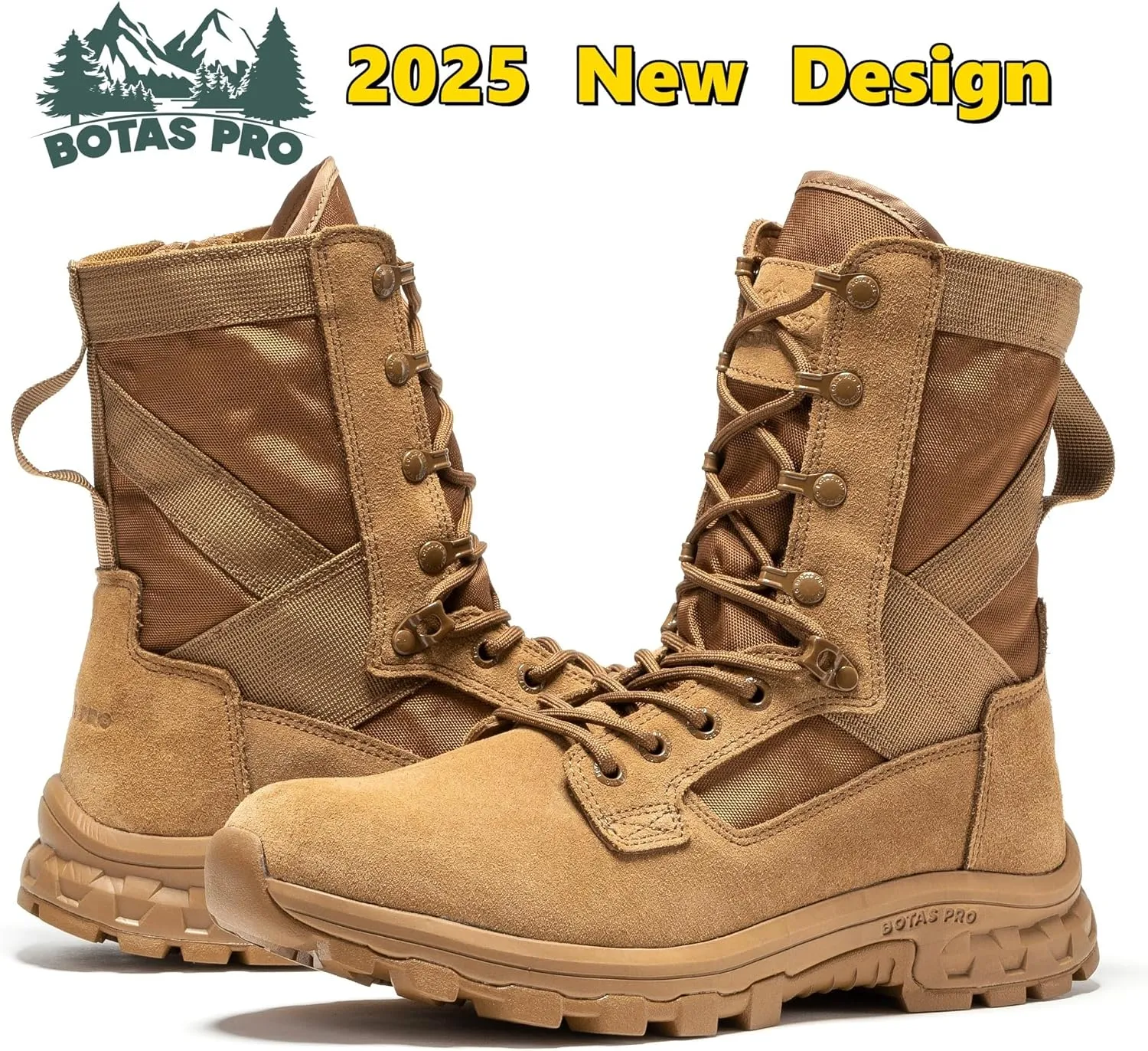 8 Inch Mens Lightweight Side Zip Tactical Boots, Comfortable Slip Resistant Rubber YKK Zipper Outdoor Hiking, EVA Cushioning Military Boot(BP401)