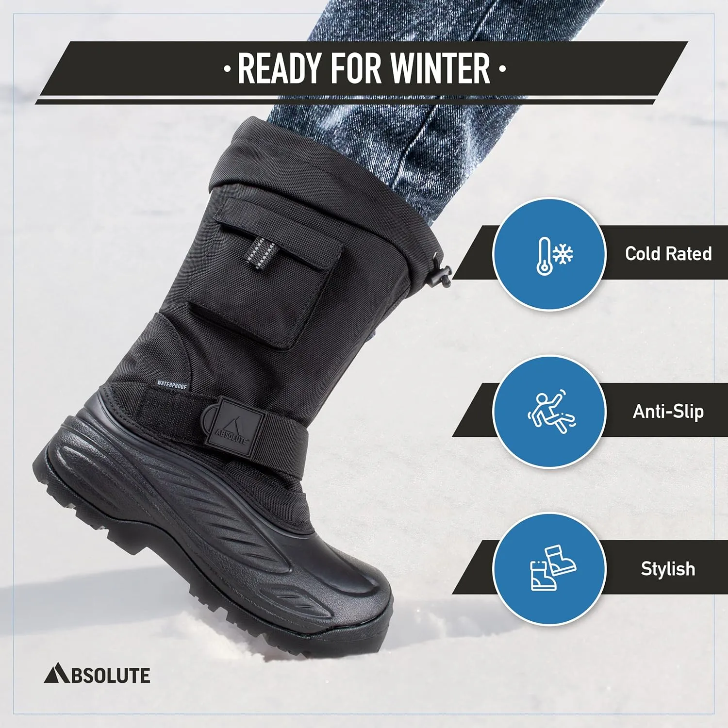 Absolute Scout 3 Tall Snow Winter Boots for Men, Warm, Insulated, Waterproof