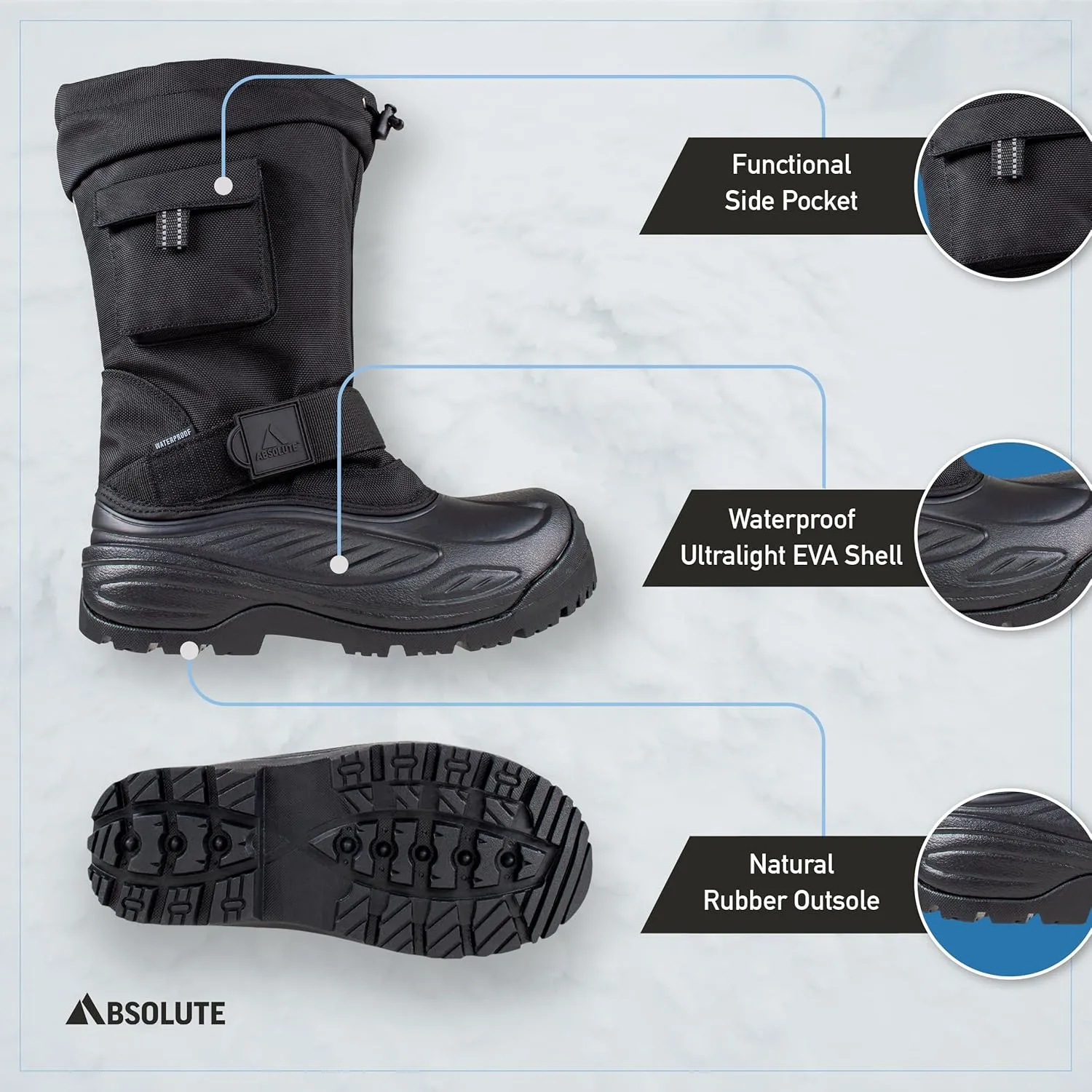 Absolute Scout 3 Tall Snow Winter Boots for Men, Warm, Insulated, Waterproof