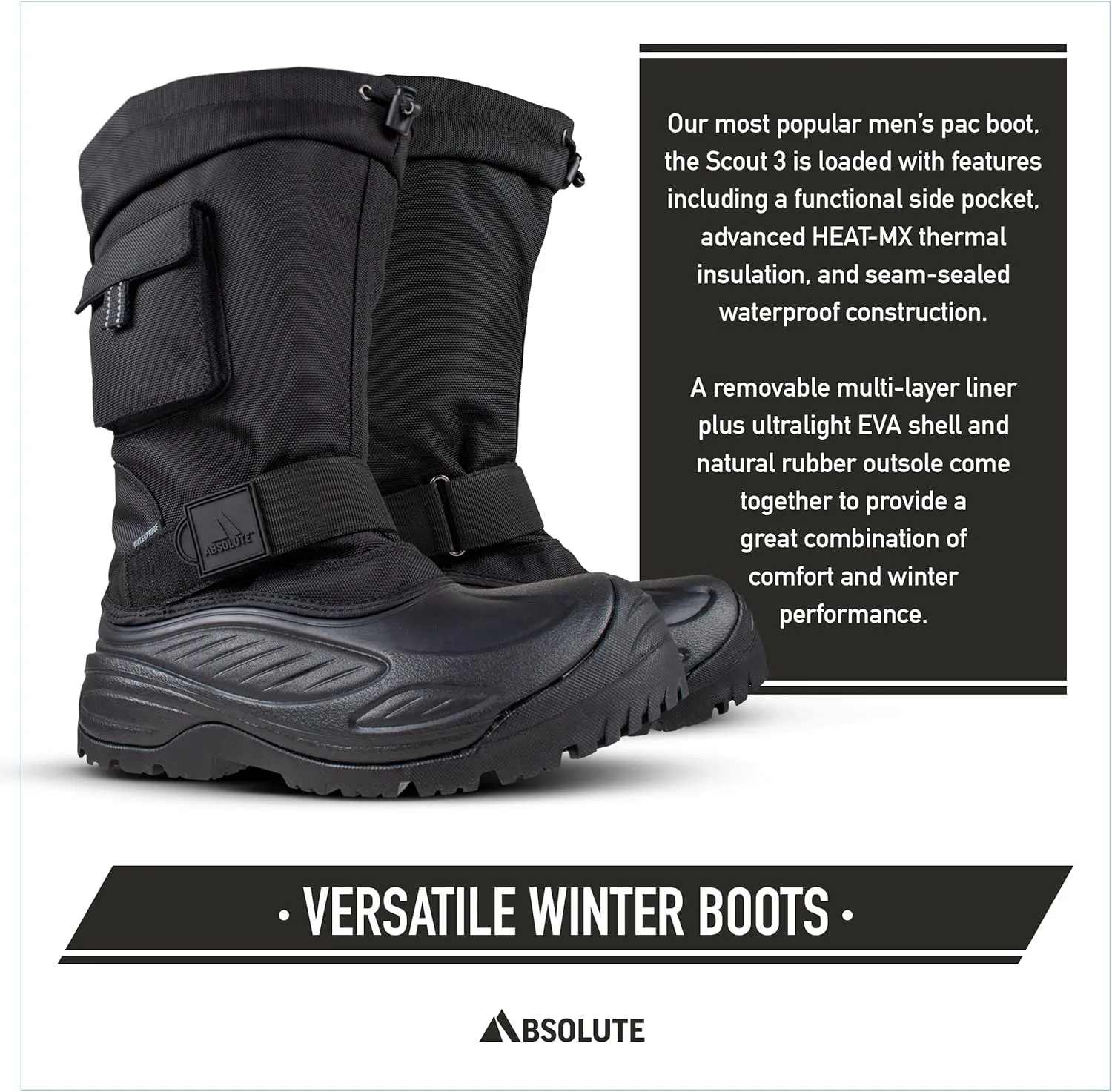 Absolute Scout 3 Tall Snow Winter Boots for Men, Warm, Insulated, Waterproof