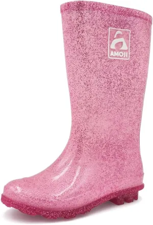 Amoji Gril Glitter Easy On Rain Boots Rubber Waterproof Boots (Little Kid/Big Kid)