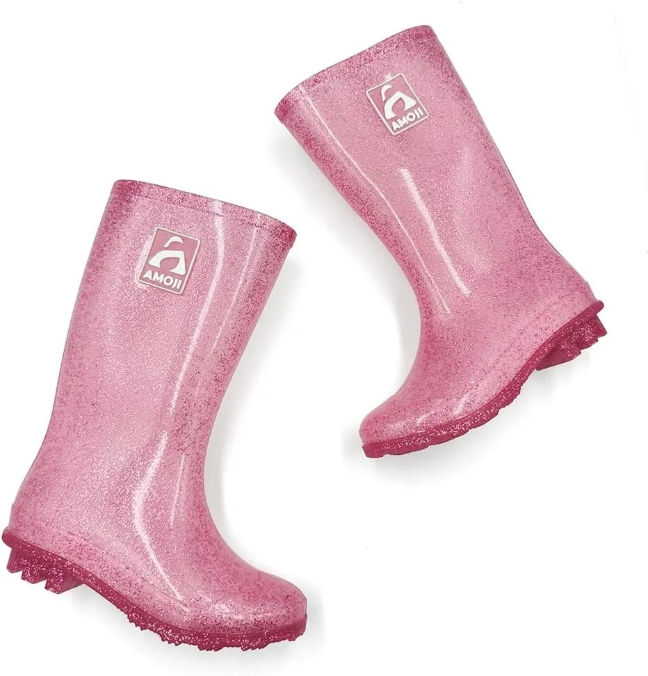 Amoji Gril Glitter Easy On Rain Boots Rubber Waterproof Boots (Little Kid/Big Kid)