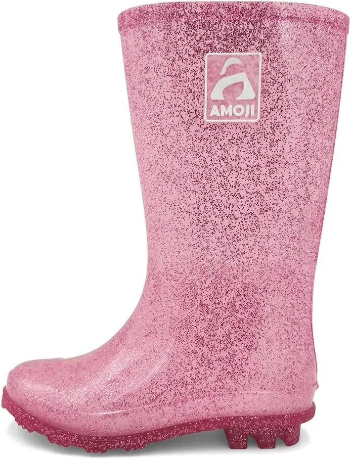 Amoji Gril Glitter Easy On Rain Boots Rubber Waterproof Boots (Little Kid/Big Kid)