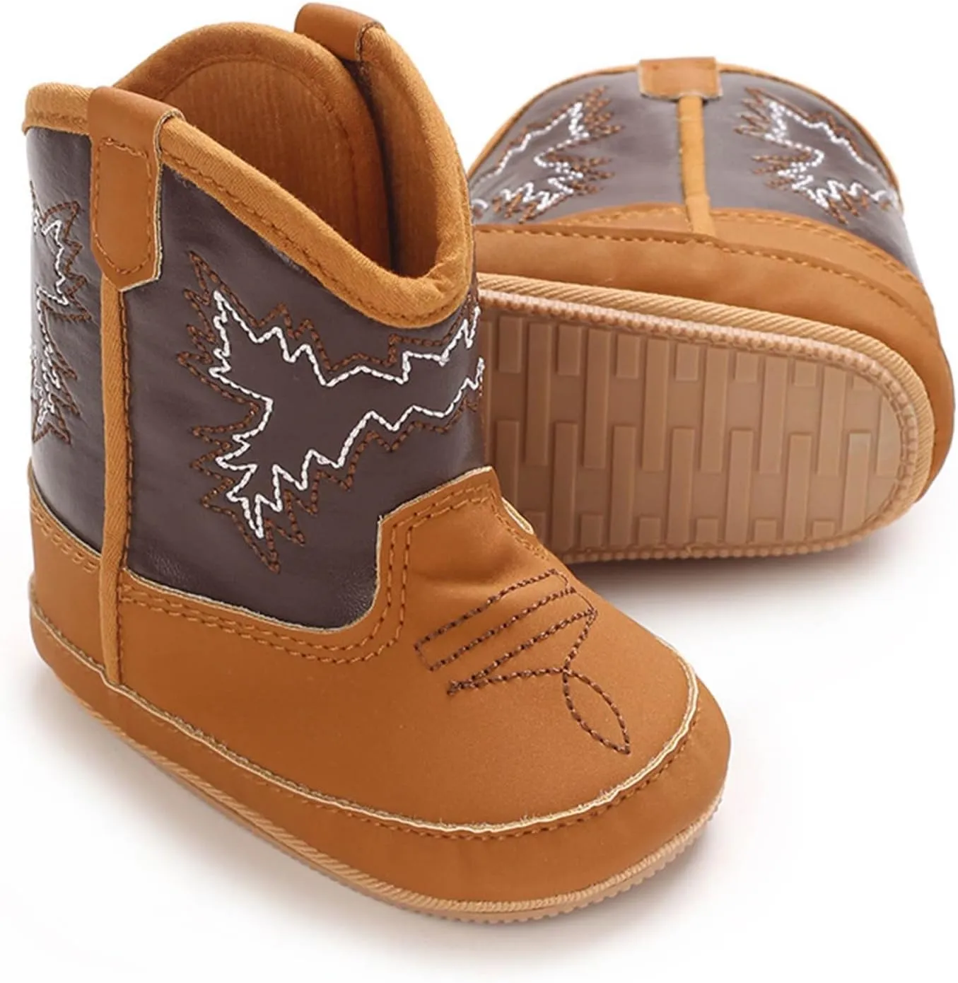 Baby Booties Western Baby Cowboy Boots Leather Western Boots Soft Sole Non-Slip Crib Shoes for Infant Toddler