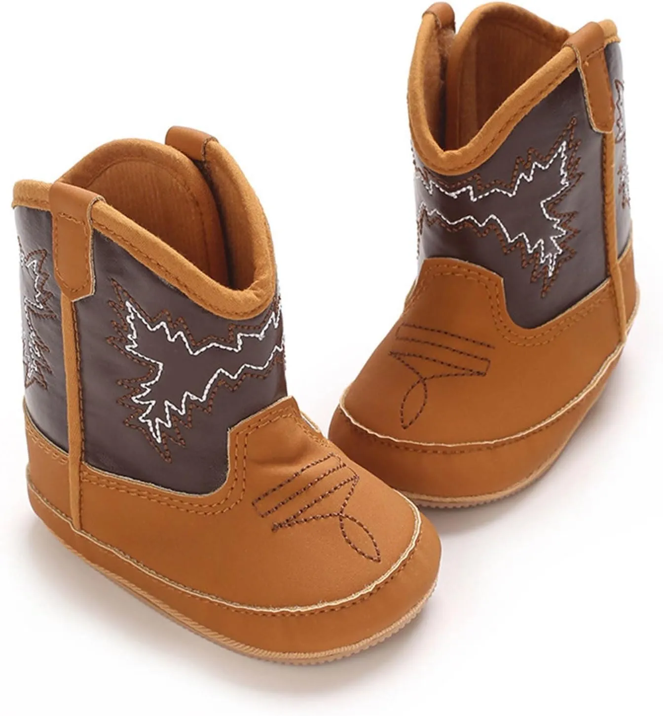 Baby Booties Western Baby Cowboy Boots Leather Western Boots Soft Sole Non-Slip Crib Shoes for Infant Toddler