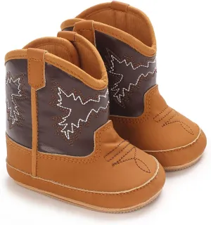 Baby Booties Western Baby Cowboy Boots Leather Western Boots Soft Sole Non-Slip Crib Shoes for Infant Toddler