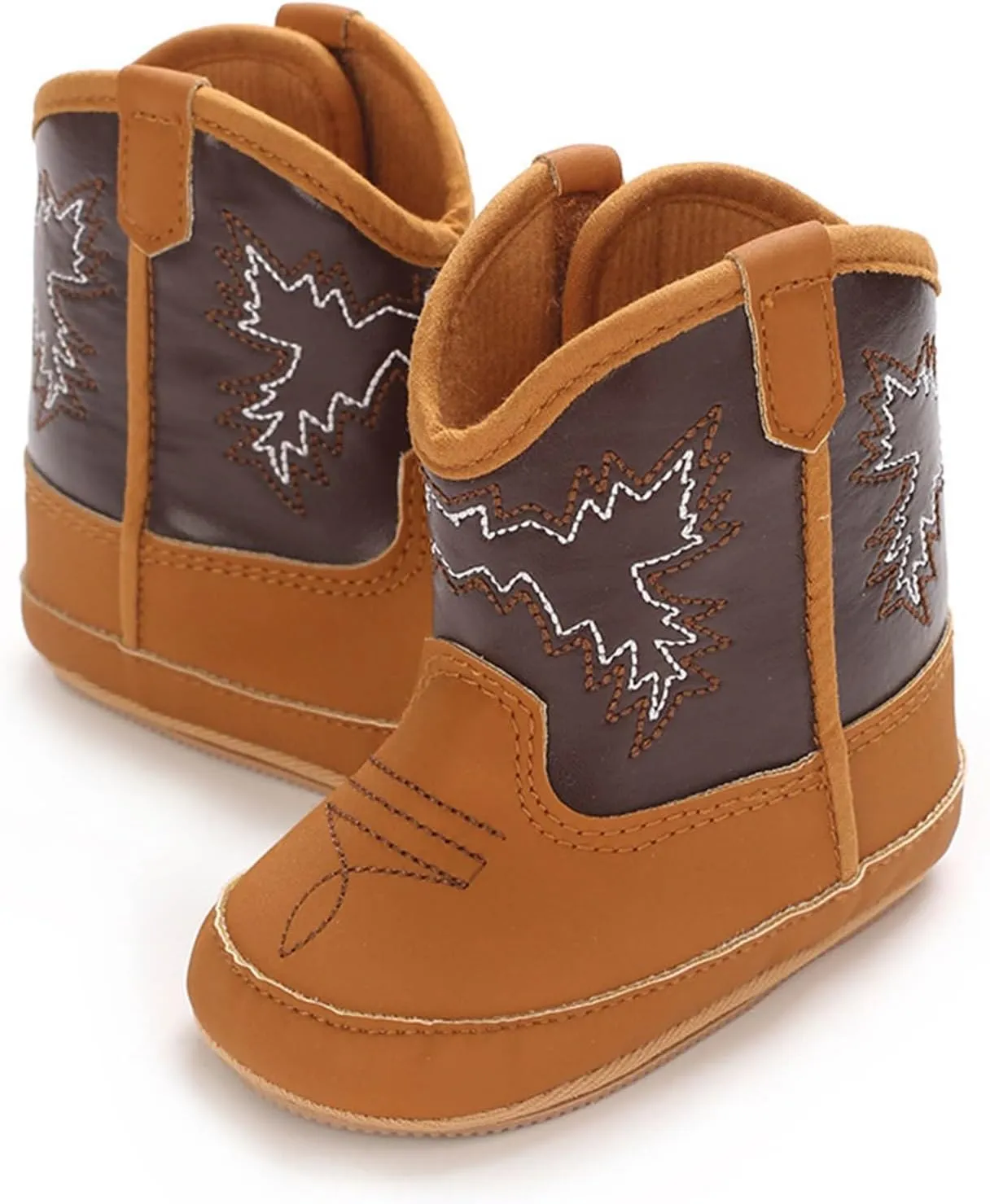 Baby Booties Western Baby Cowboy Boots Leather Western Boots Soft Sole Non-Slip Crib Shoes for Infant Toddler