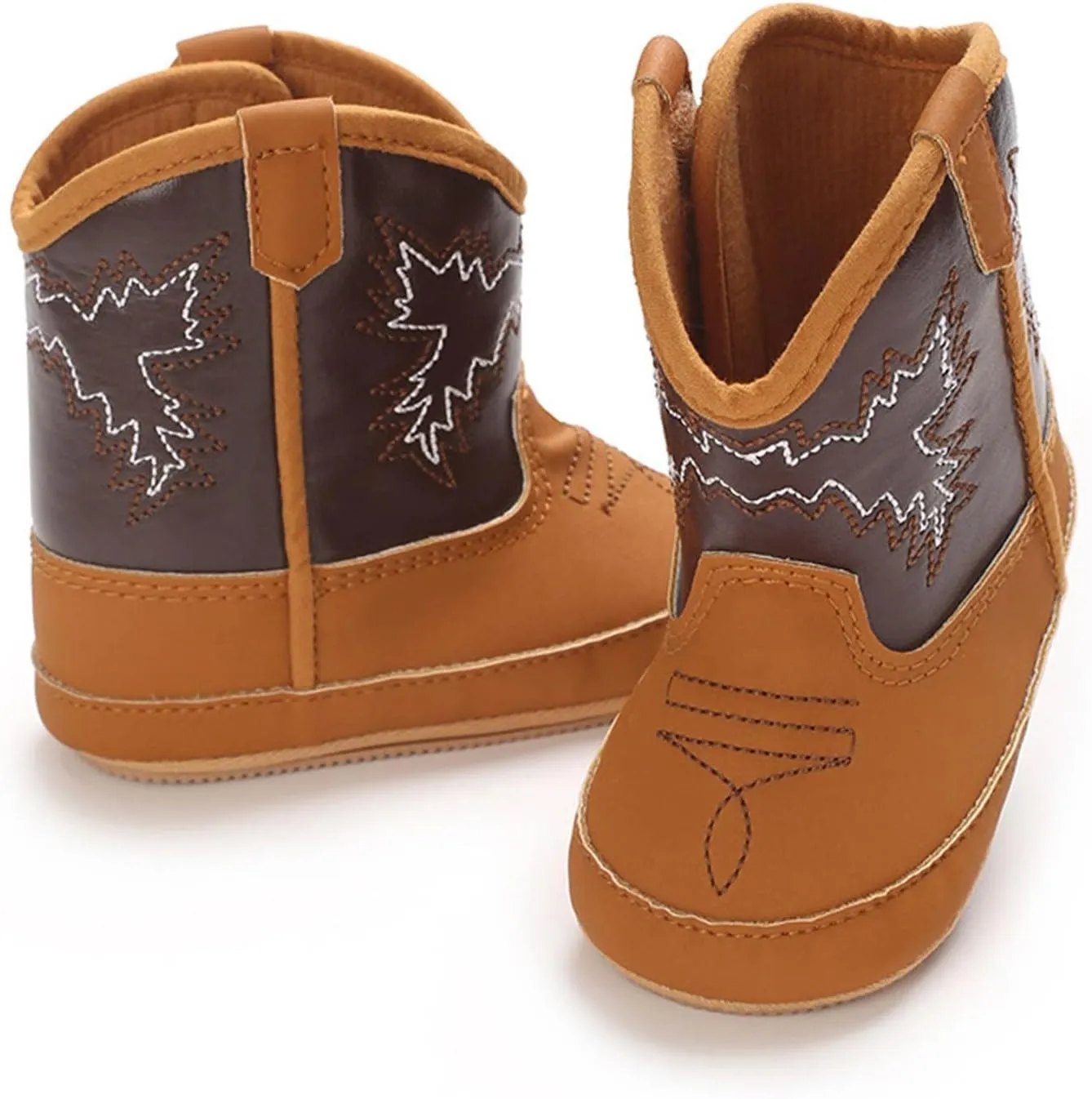 Baby Booties Western Baby Cowboy Boots Leather Western Boots Soft Sole Non-Slip Crib Shoes for Infant Toddler