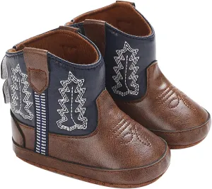 Baby Girls Boys Leathe Western Boots Cowboy Bootie Soft Sole Non-Slip Crib Shoes for Infant Round Toe Ankle Boots