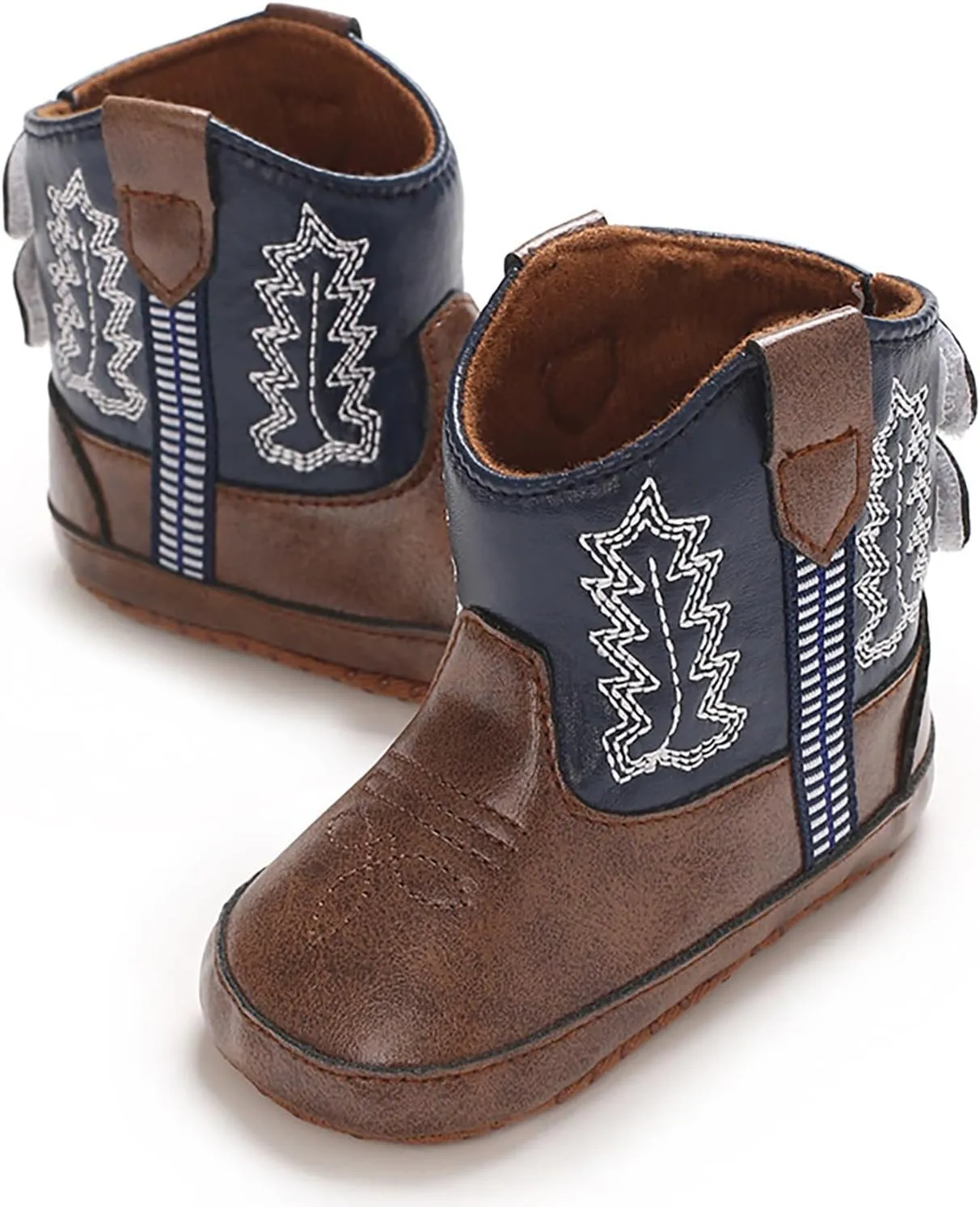 Baby Girls Boys Leathe Western Boots Cowboy Bootie Soft Sole Non-Slip Crib Shoes for Infant Round Toe Ankle Boots
