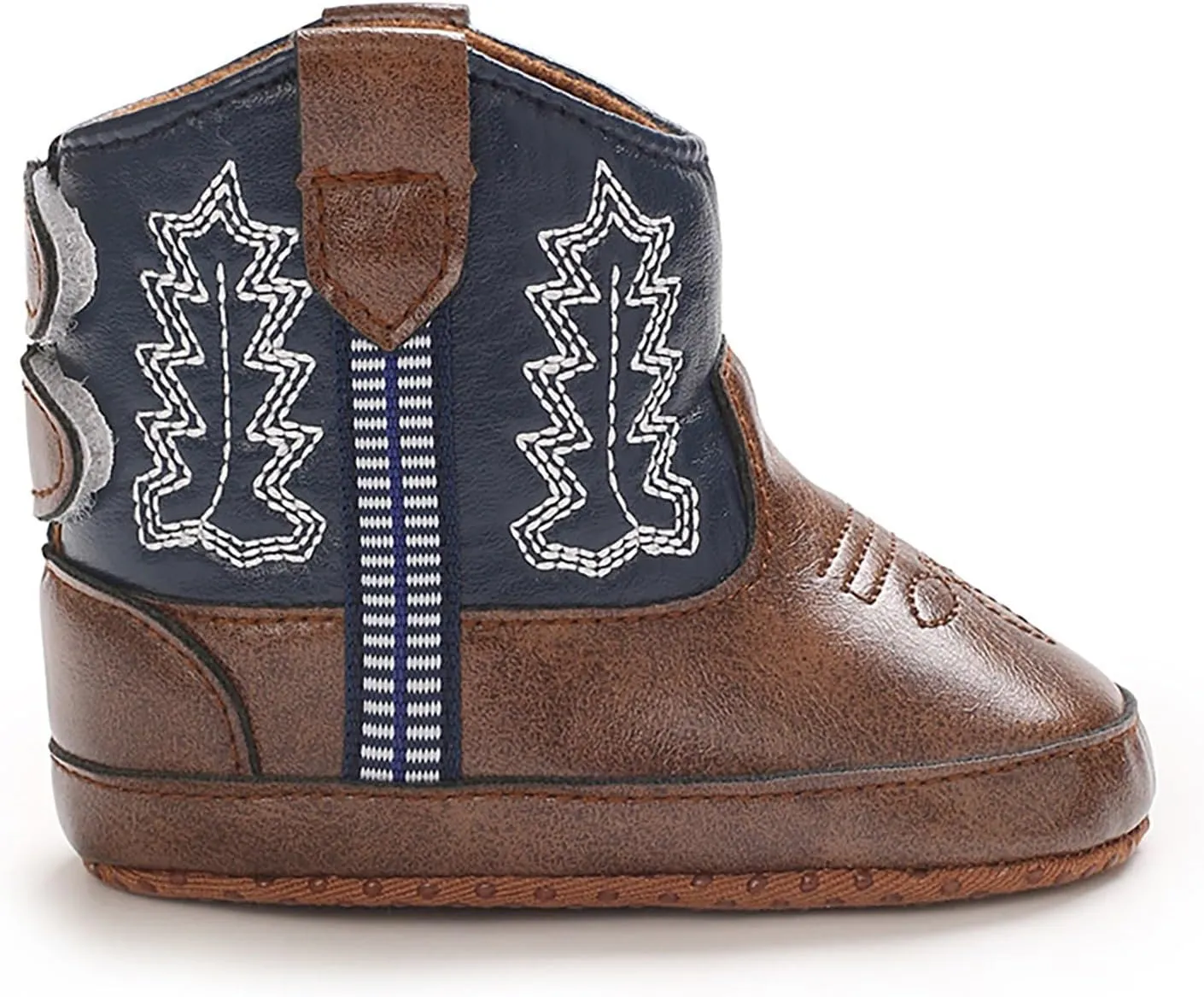 Baby Girls Boys Leathe Western Boots Cowboy Bootie Soft Sole Non-Slip Crib Shoes for Infant Round Toe Ankle Boots