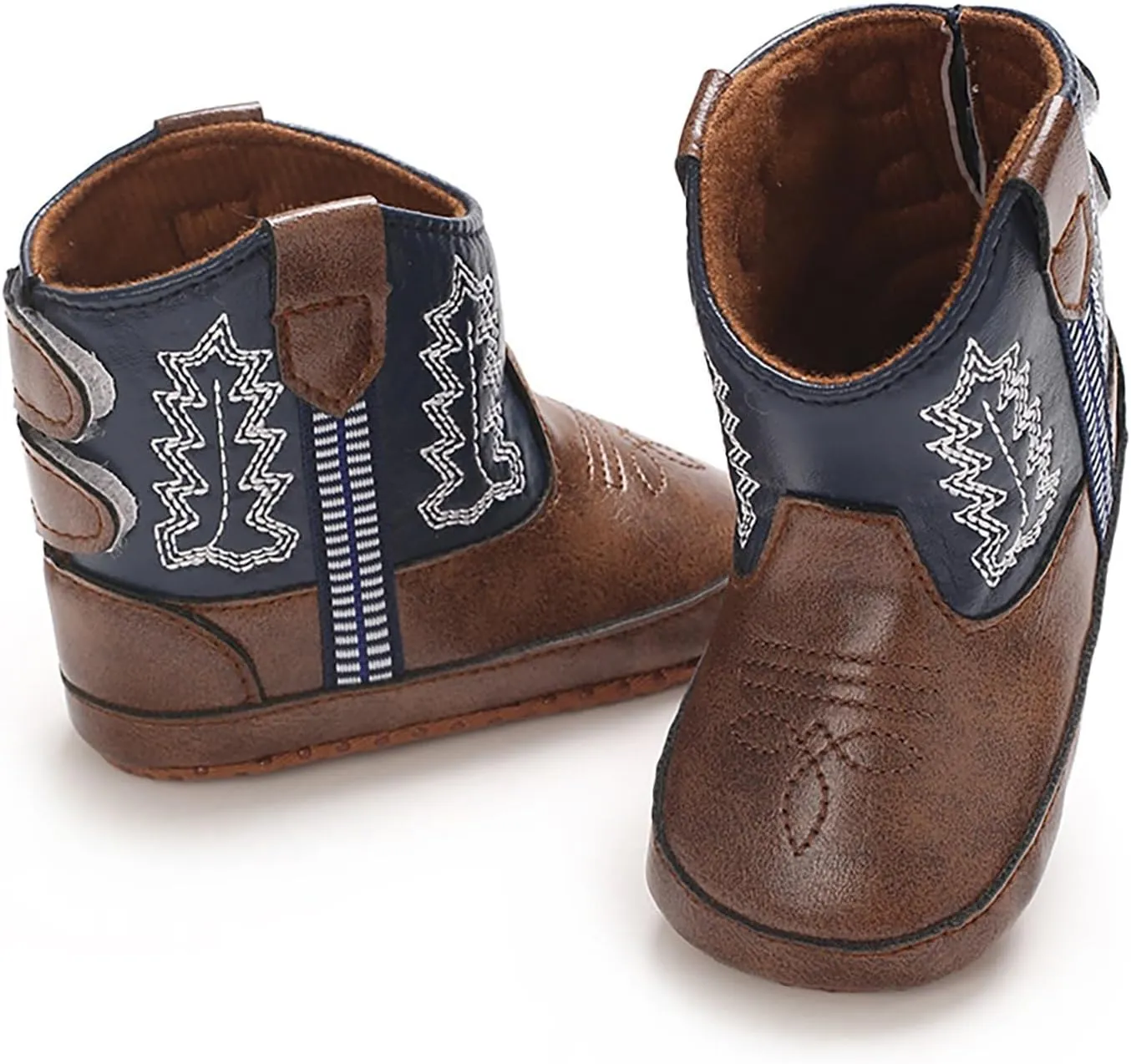 Baby Girls Boys Leathe Western Boots Cowboy Bootie Soft Sole Non-Slip Crib Shoes for Infant Round Toe Ankle Boots
