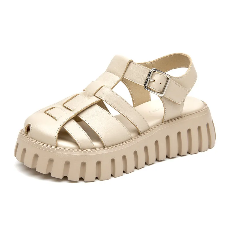BeauToday Women's Leather Close-toe Fisherman Gladiator Sandals with Lug Thick Sole