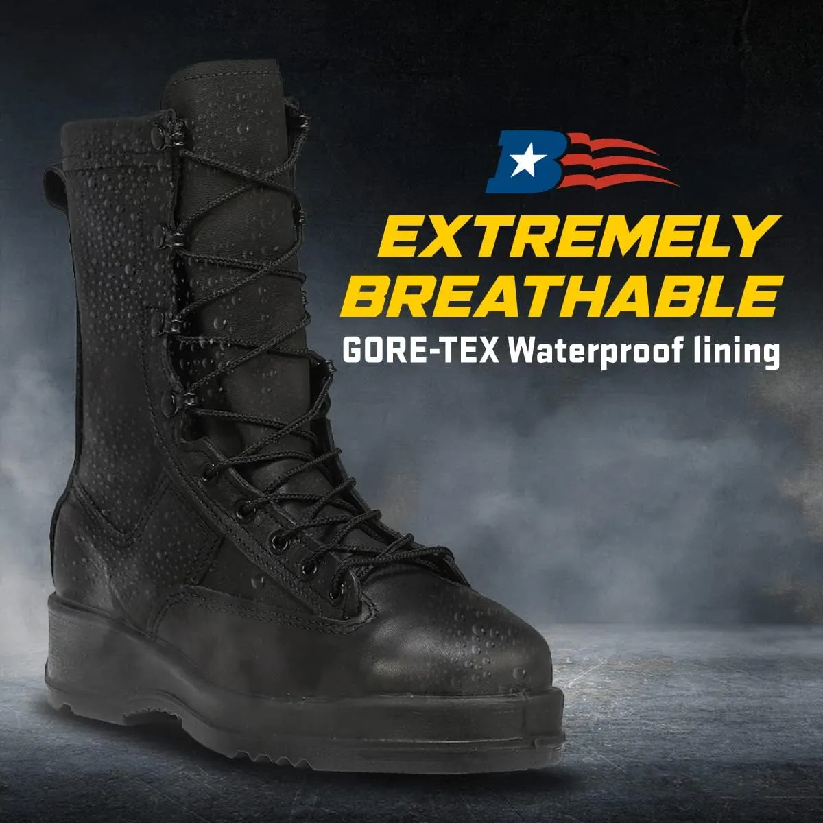 Belleville 800 ST 8 Waterproof Steel Toe Flight and Flight Deck Combat Boots for Men - US Navy Black Leather with Gore-Tex Lining and Vibram Outsole; Berry Compliant