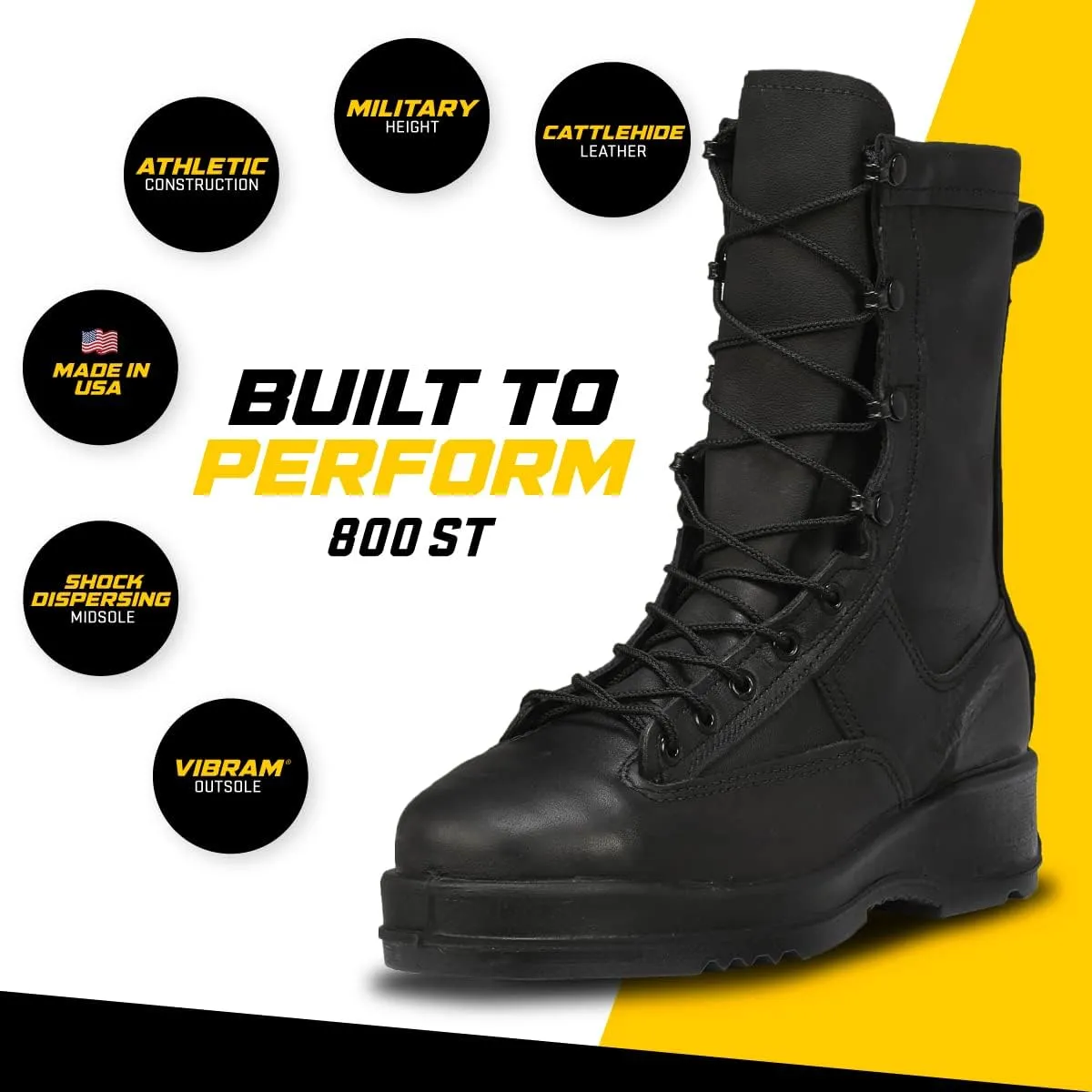 Belleville 800 ST 8 Waterproof Steel Toe Flight and Flight Deck Combat Boots for Men - US Navy Black Leather with Gore-Tex Lining and Vibram Outsole; Berry Compliant