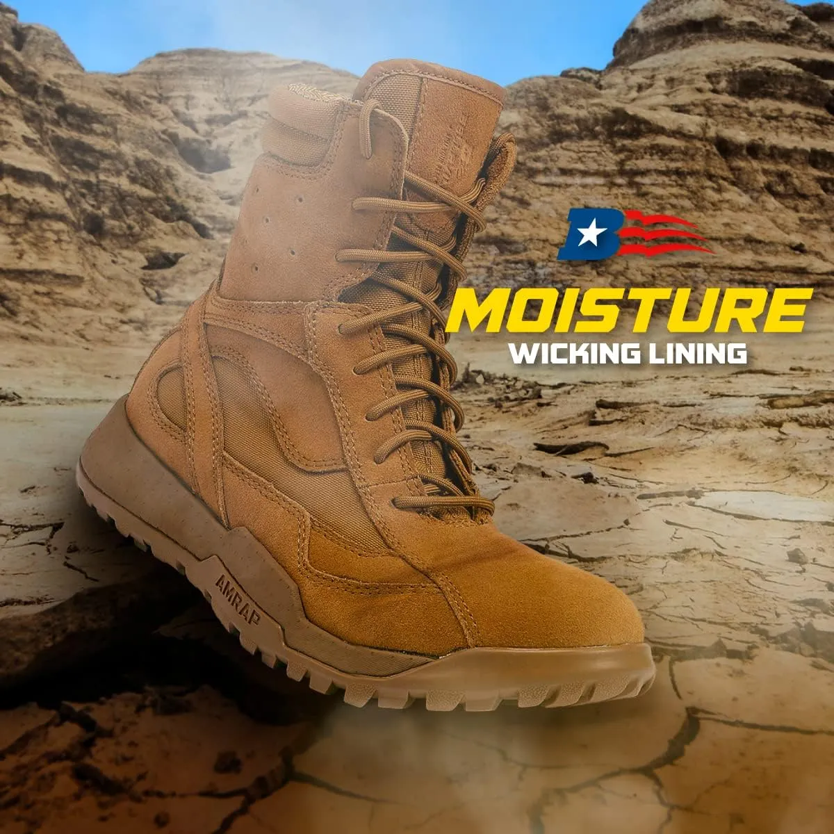 Belleville BV505 8 AMRAP Athletic Field Boot - Coyote Brown Leather & Nylon Combat Boots for Men, Moisture-Wicking Lining, TPU Midsole, and Rubber Outsole