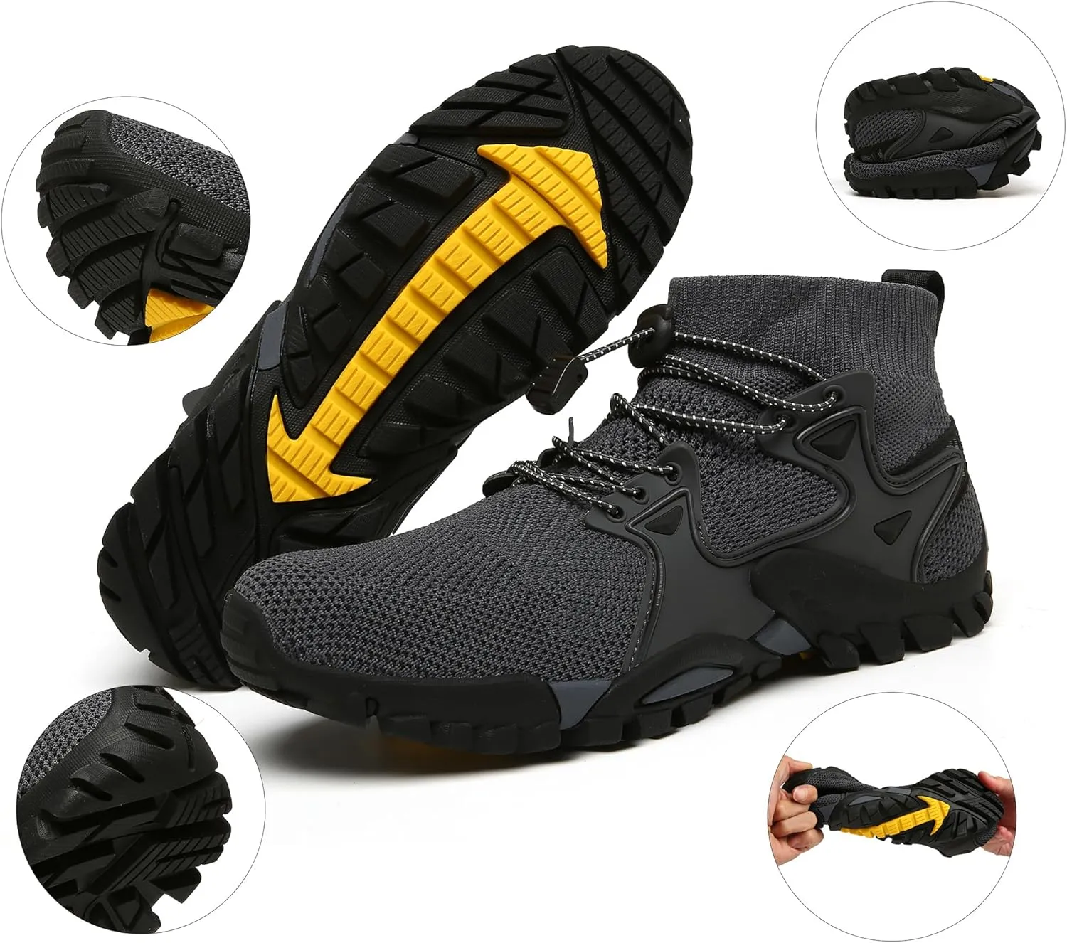 BEONZUL Men's Hiking Shoes Outdoor Lightweight Mesh Water Shoes Anti Slip Ankle Breathable Hike Trekking Trails Shoes