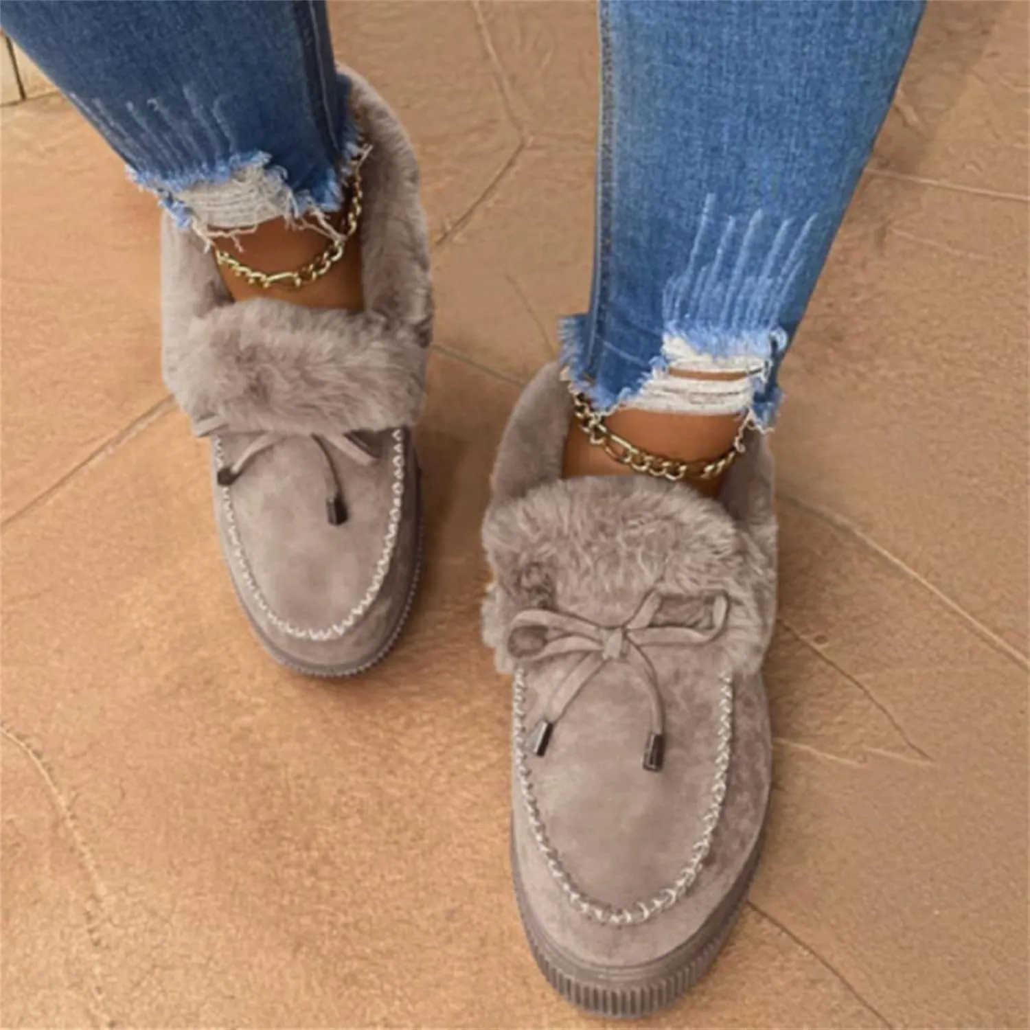 Boots For Women Ankle Booties With Fur Lined Snow Winter Boots Warm Slip On Casual Fashion Comfortable Loafers Shoes