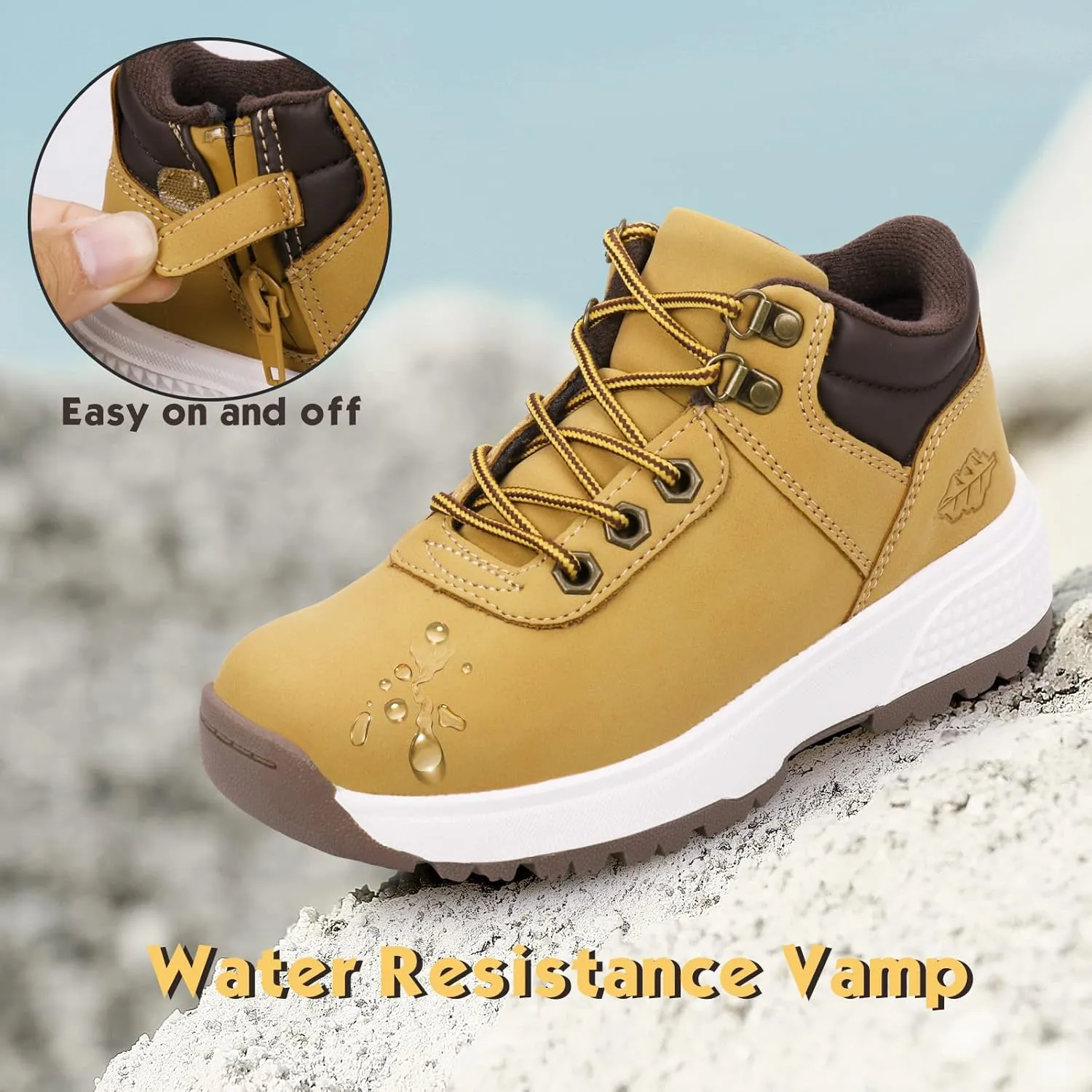 Boys Hiking Shoes Anti-Slip Water Resistant Zipper Lace-Up Running Walking Sneaker (Little/Big Kids)