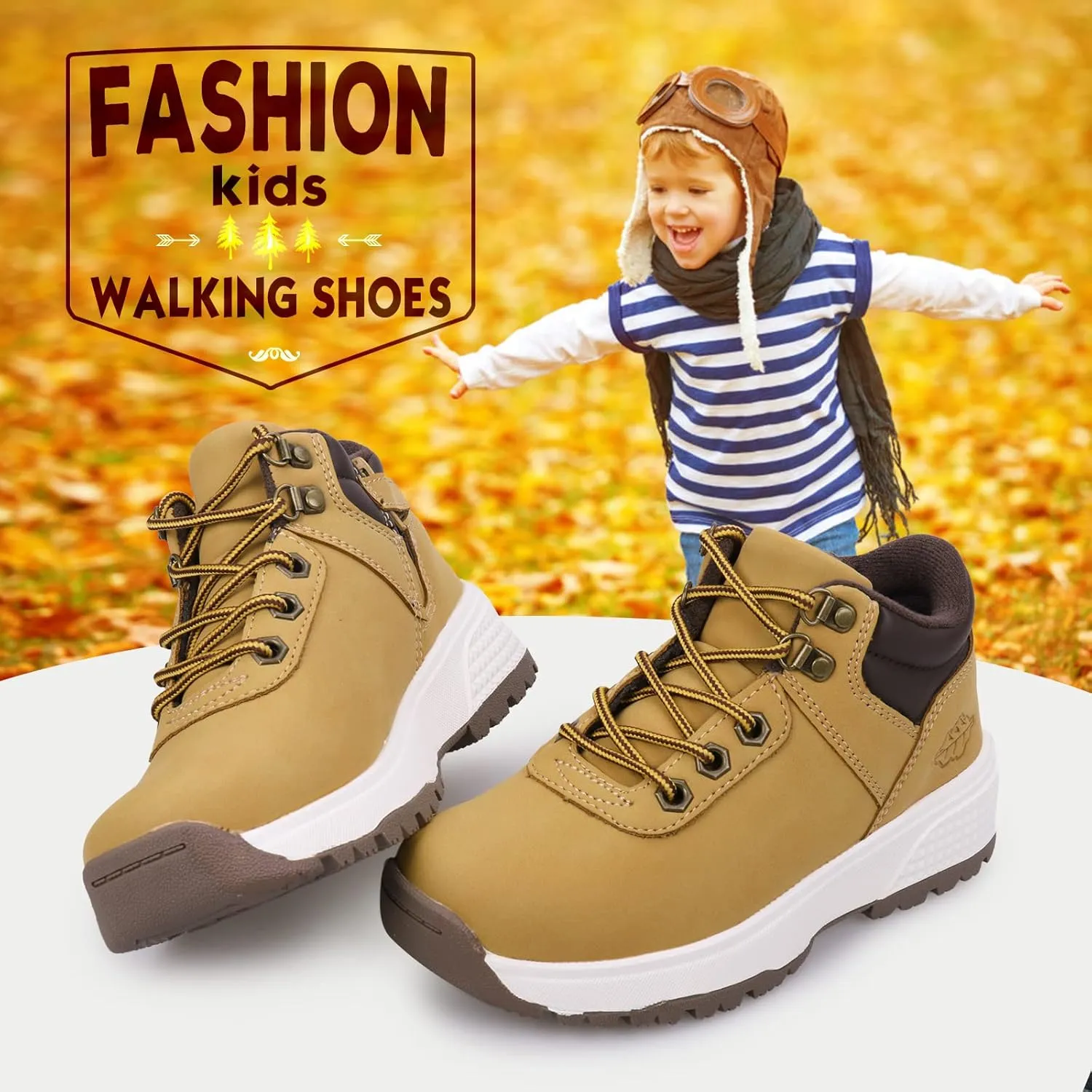 Boys Hiking Shoes Anti-Slip Water Resistant Zipper Lace-Up Running Walking Sneaker (Little/Big Kids)