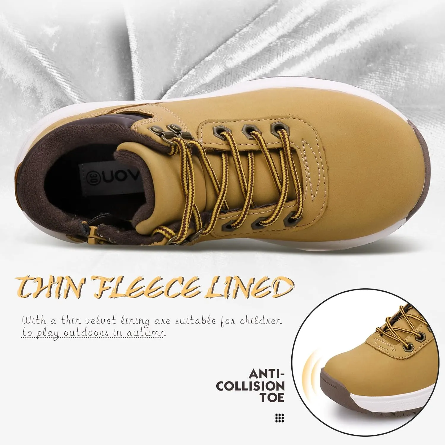 Boys Hiking Shoes Anti-Slip Water Resistant Zipper Lace-Up Running Walking Sneaker (Little/Big Kids)