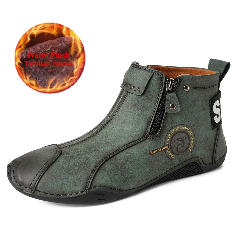Brand Winter Plush Men&#39;s Boots Waterproof Leather Men Snow Boots Outdoor Zipper Ankle Boots Casual Men&#39;s Shoes Zapatos Hombre