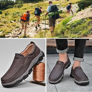 bumuam Men's Waterproof Hiking Shoes, Men's Slip On Hands Non Slip Work Loafers, No Laces Lightweight Breathable Casual Sneaker, for Outdoor Hiking