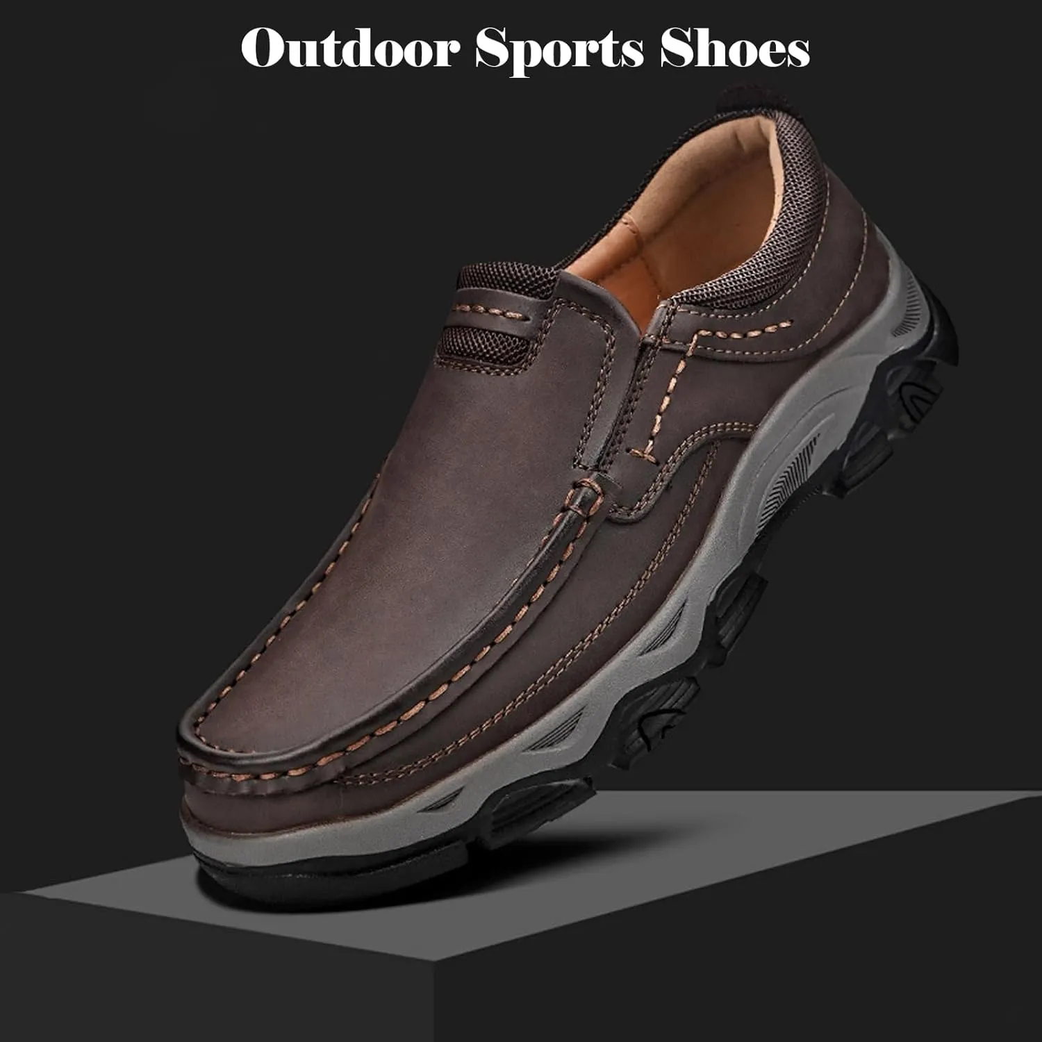 bumuam Men's Waterproof Hiking Shoes, Men's Slip On Hands Non Slip Work Loafers, No Laces Lightweight Breathable Casual Sneaker, for Outdoor Hiking