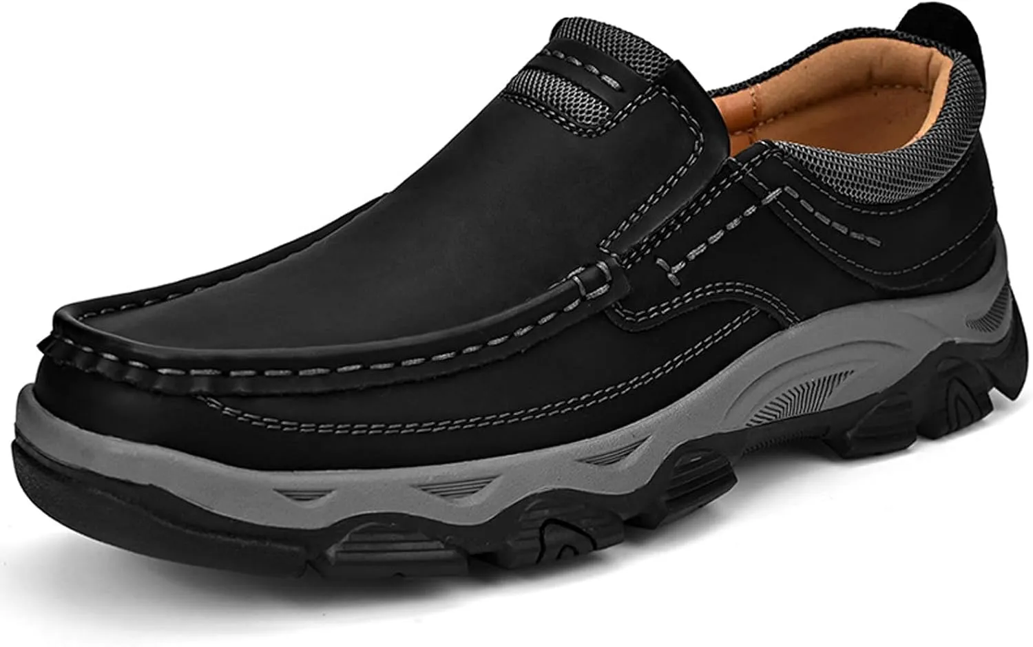 bumuam Men's Waterproof Hiking Shoes, Men's Slip On Hands Non Slip Work Loafers, No Laces Lightweight Breathable Casual Sneaker, for Outdoor Hiking