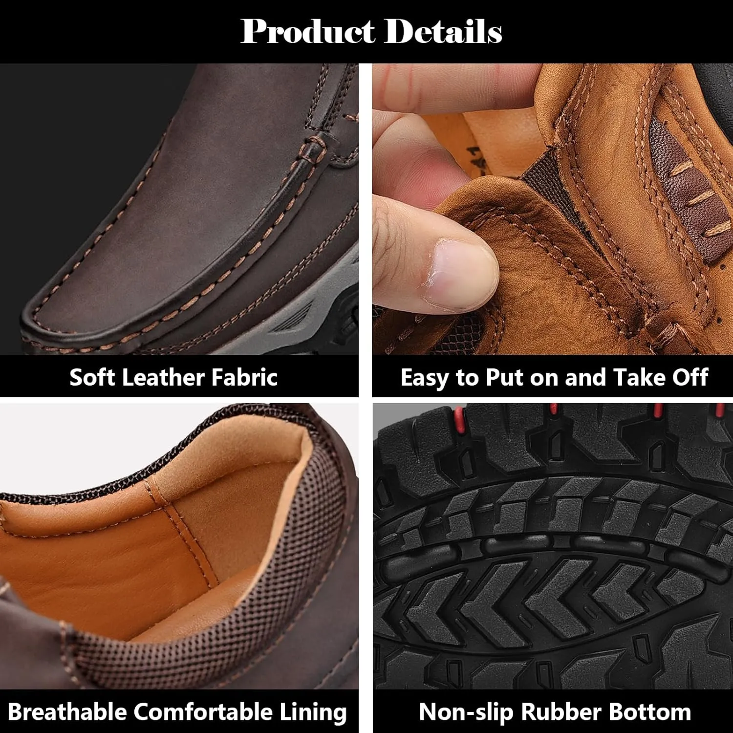 bumuam Men's Waterproof Hiking Shoes, Men's Slip On Hands Non Slip Work Loafers, No Laces Lightweight Breathable Casual Sneaker, for Outdoor Hiking