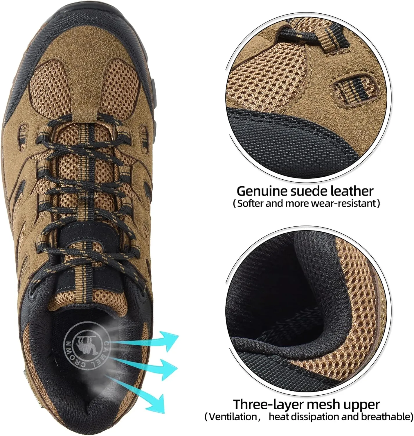 CAMELSPORTS Mens Hiking Shoes Low Top Walking Hiking Shoes for Men Outdoor Ankle Support Breathable Trekking Trails Shoes Hiking Sneakers Mens