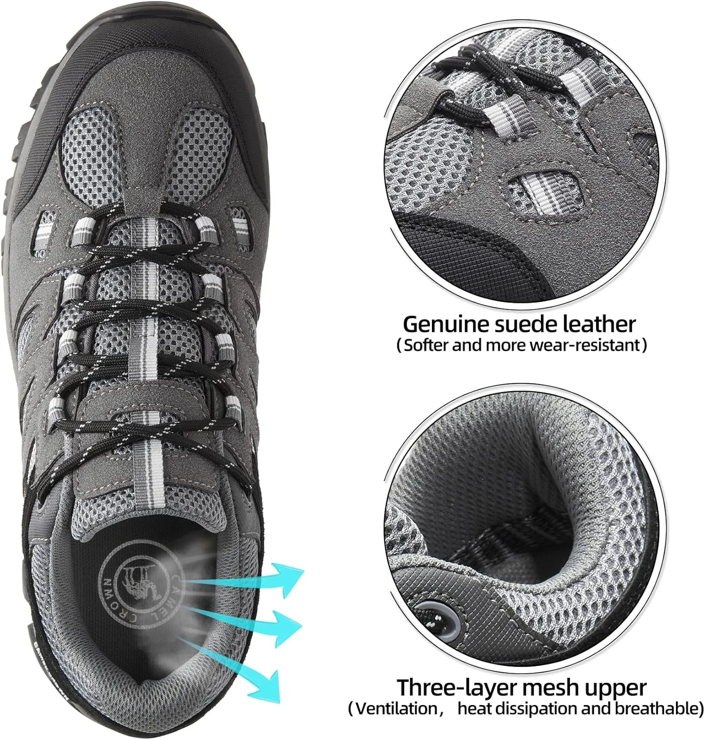CAMELSPORTS Mens Hiking Shoes Low Top Walking Hiking Shoes for Men Outdoor Ankle Support Breathable Trekking Trails Shoes Hiking Sneakers Mens