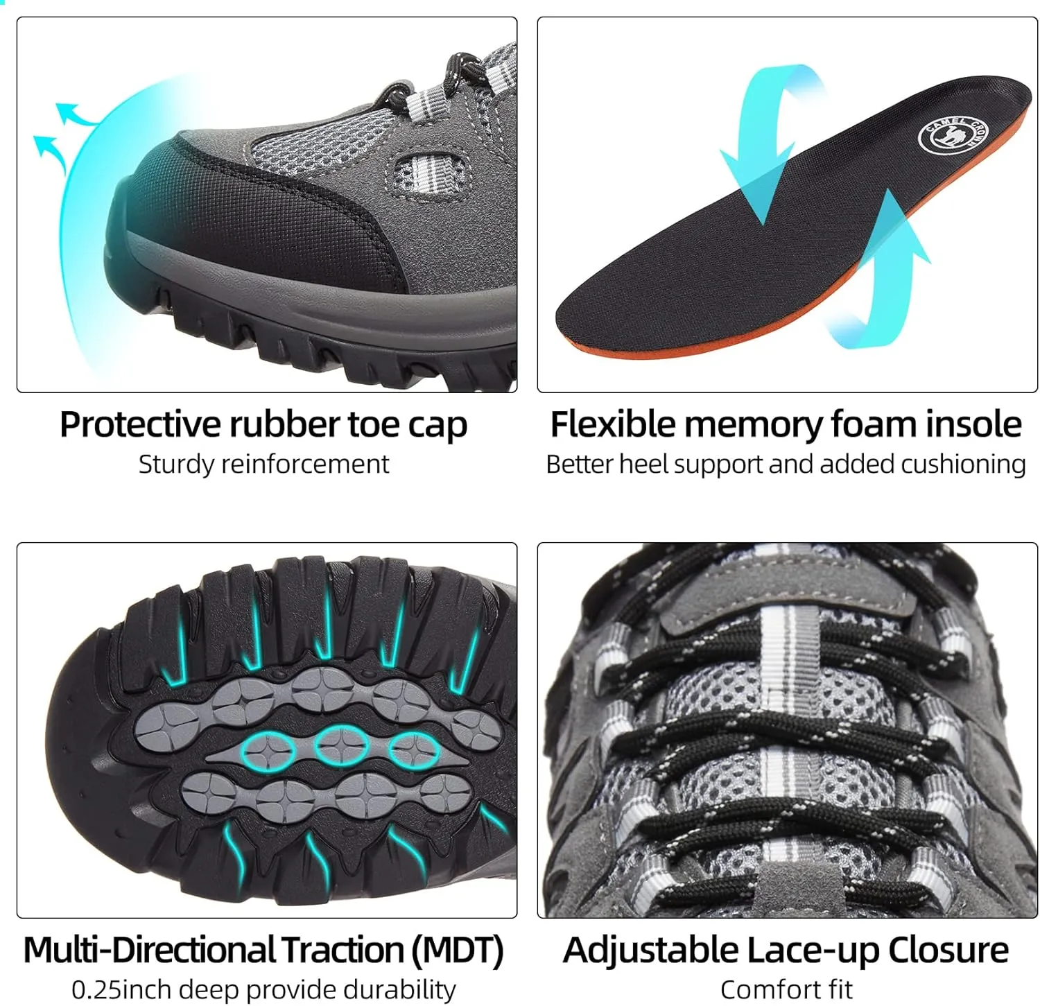 CAMELSPORTS Mens Hiking Shoes Low Top Walking Hiking Shoes for Men Outdoor Ankle Support Breathable Trekking Trails Shoes Hiking Sneakers Mens