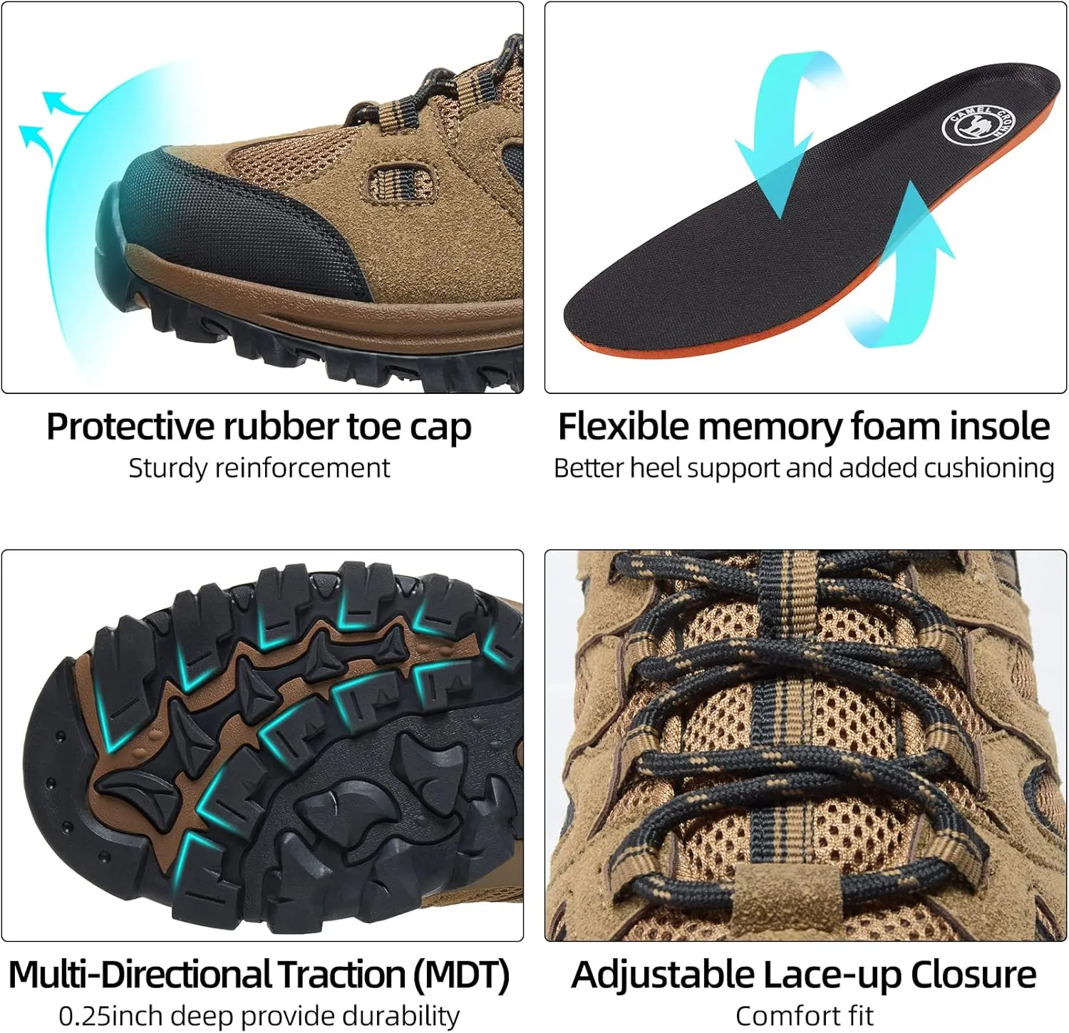 CAMELSPORTS Mens Hiking Shoes Low Top Walking Hiking Shoes for Men Outdoor Ankle Support Breathable Trekking Trails Shoes Hiking Sneakers Mens
