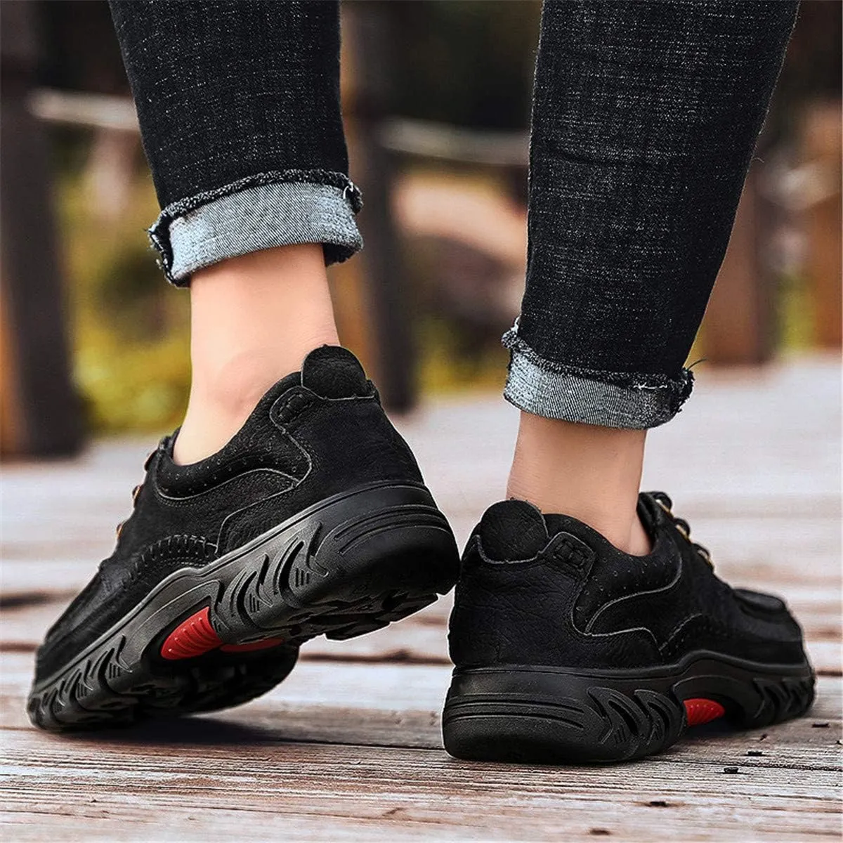 ChicWind Men's Anti Slip Outdoor Leather Sneakers Adventure Moc Hiking Shoes