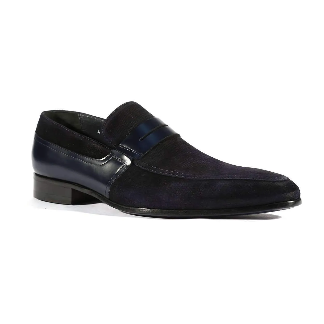 Corrente C143-4127 Men's Designer Shoes Navy Lizard Print / Suede / Calf-Skin Leather Loafers (CRT1014)