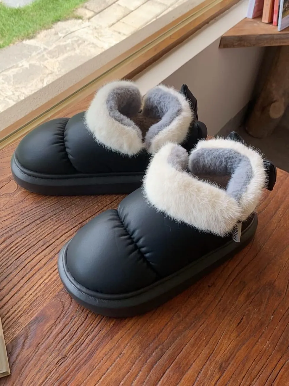 Cute Bow Snow Boots Winter Waterproof Slip Resistant Cold Weather Shoes Indoor Outdoor Warm Fuzzy Fluffy Slippers
