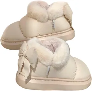 Cute Bow Snow Boots Winter Waterproof Slip Resistant Cold Weather Shoes Indoor Outdoor Warm Fuzzy Fluffy Slippers