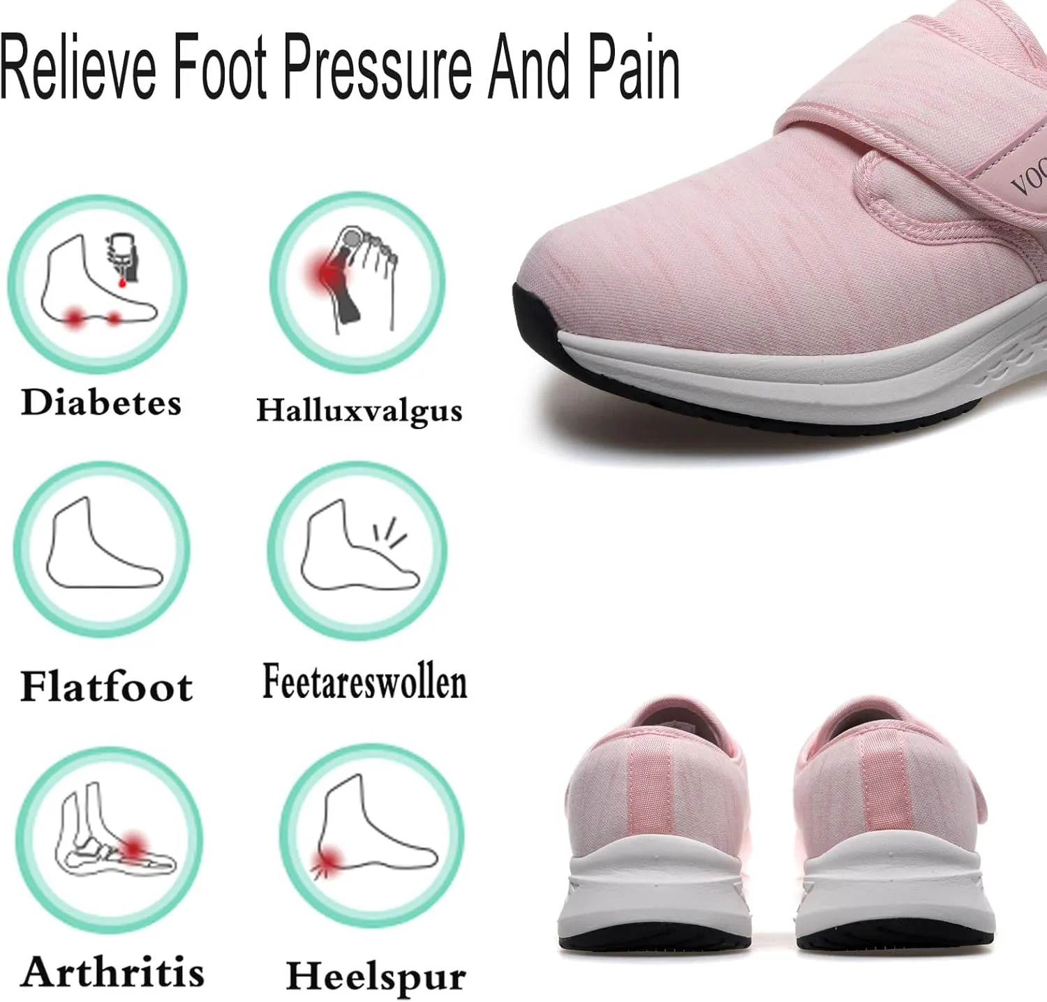 Diabetic Shoes for Women Arch Support Cushioning Adjustable Widch Orthotic for Swollen Feet Elderly Foot Pain Relief Neuropathy