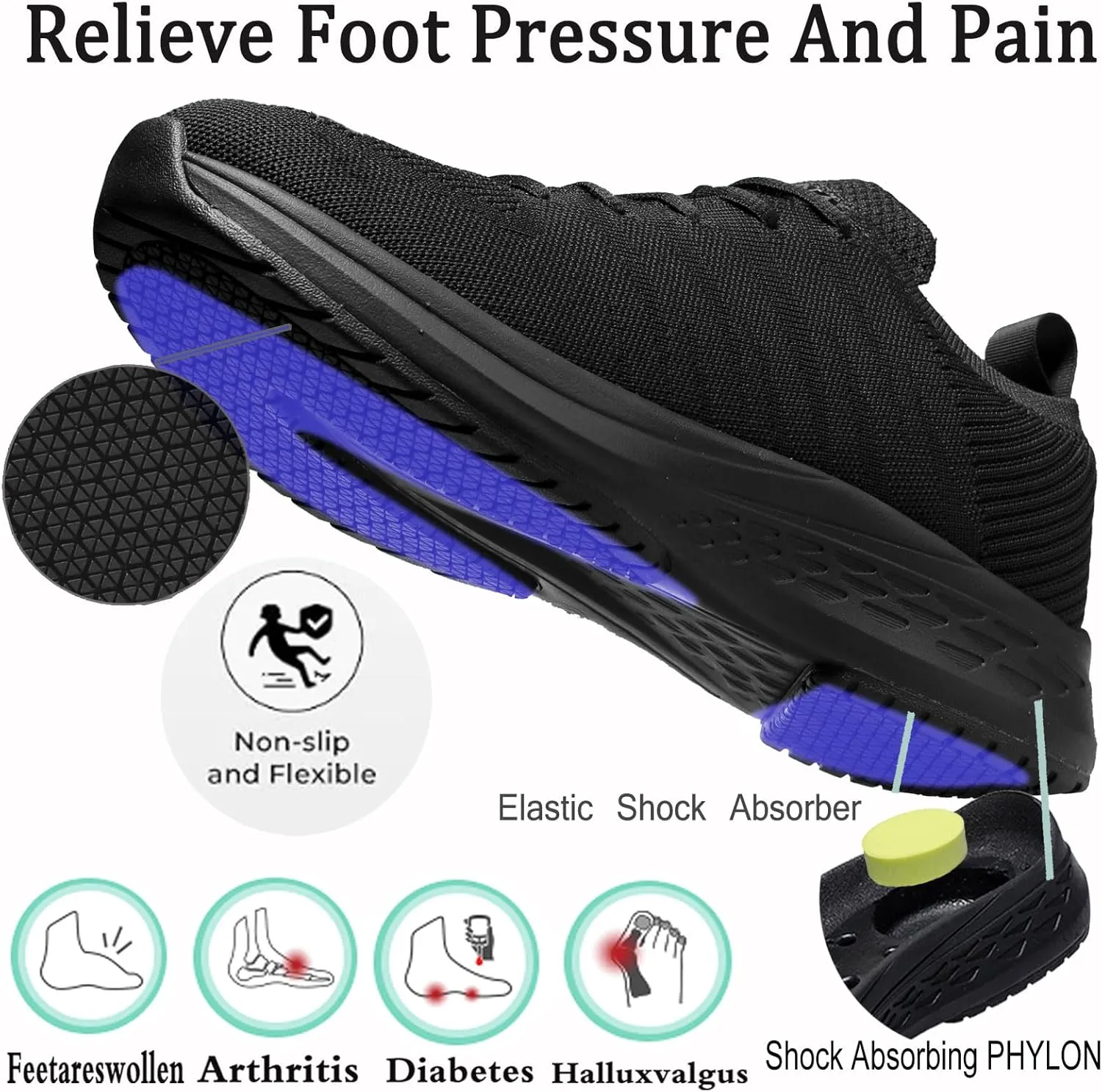 Diabetic Shoes for Women Arch Support Cushioning Adjustable Widch Orthotic for Swollen Feet Elderly Foot Pain Relief Neuropathy