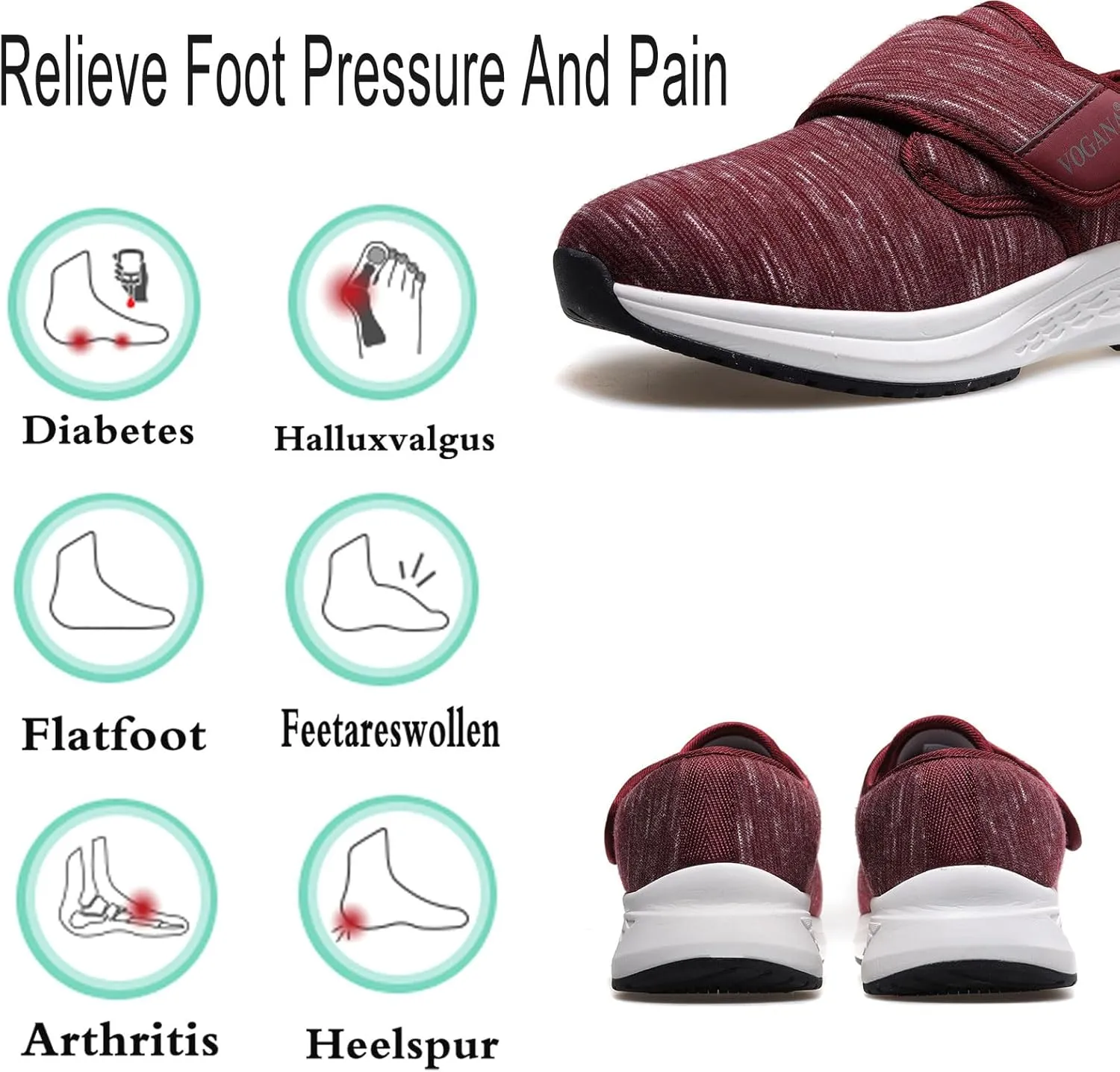 Diabetic Shoes for Women Arch Support Cushioning Adjustable Widch Orthotic for Swollen Feet Elderly Foot Pain Relief Neuropathy