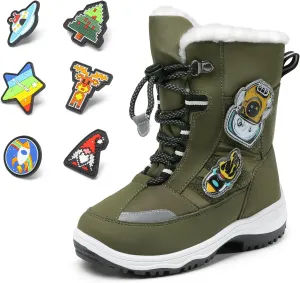 DREAM PAIRS Boys Toddler Snow Boots Interchangeable Accessories Slip Resistant Faux Fur Lined Mid Calf Little Kids Winter Shoes