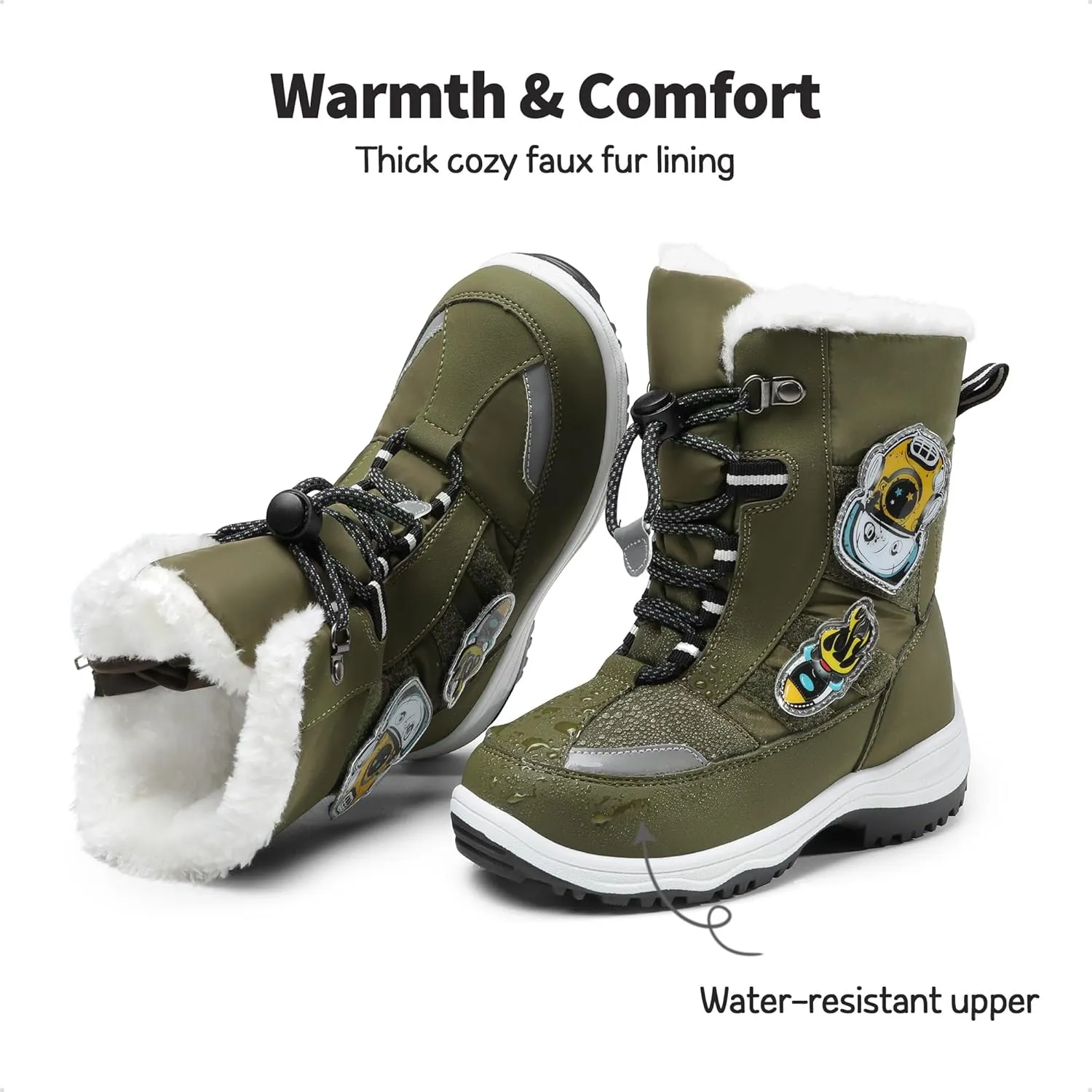 DREAM PAIRS Boys Toddler Snow Boots Interchangeable Accessories Slip Resistant Faux Fur Lined Mid Calf Little Kids Winter Shoes